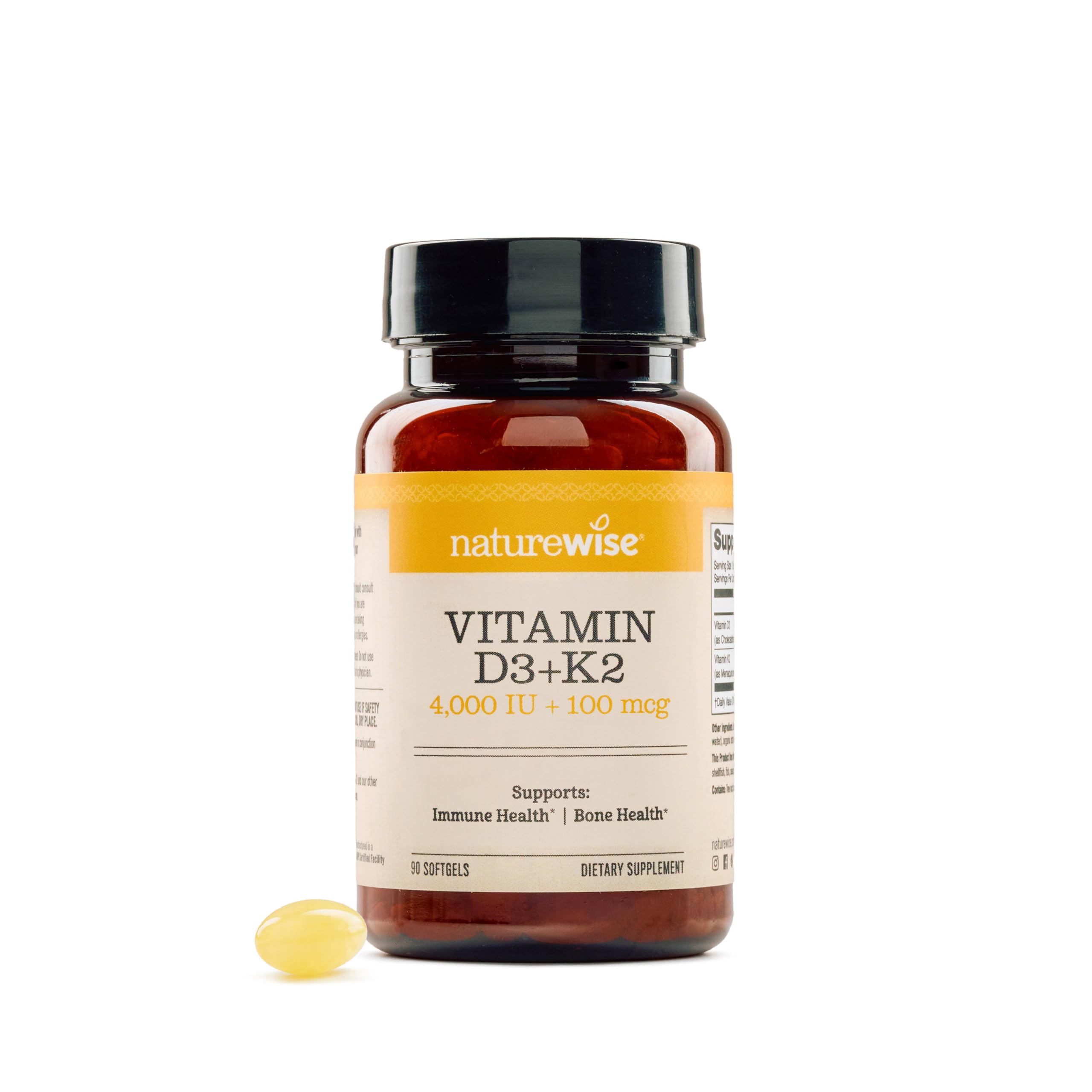 NatureWise D3 + K2 Softgels front view with packaging