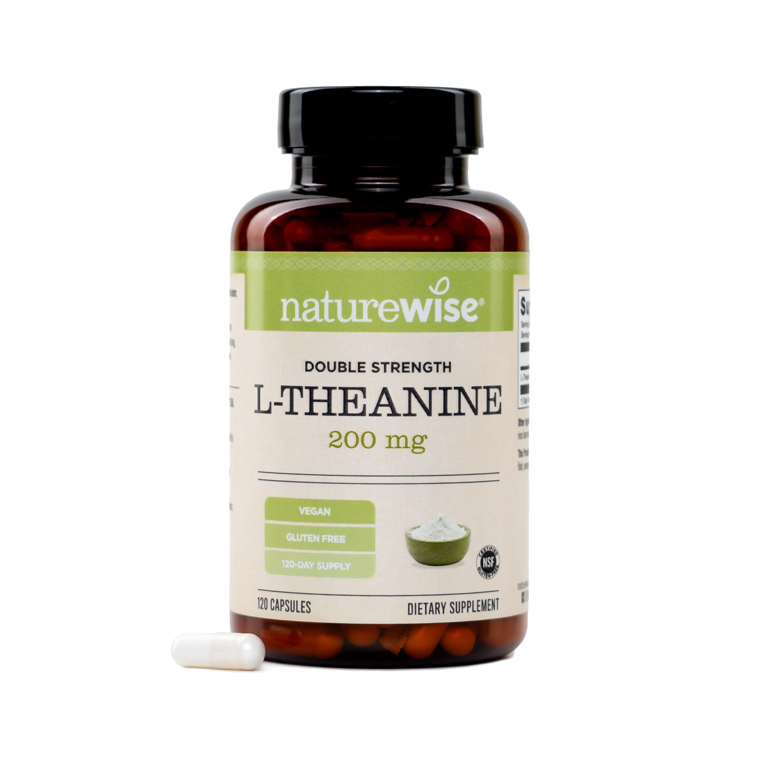 NatureWise Double Strength L-Theanine 200mg supplement bottle front view