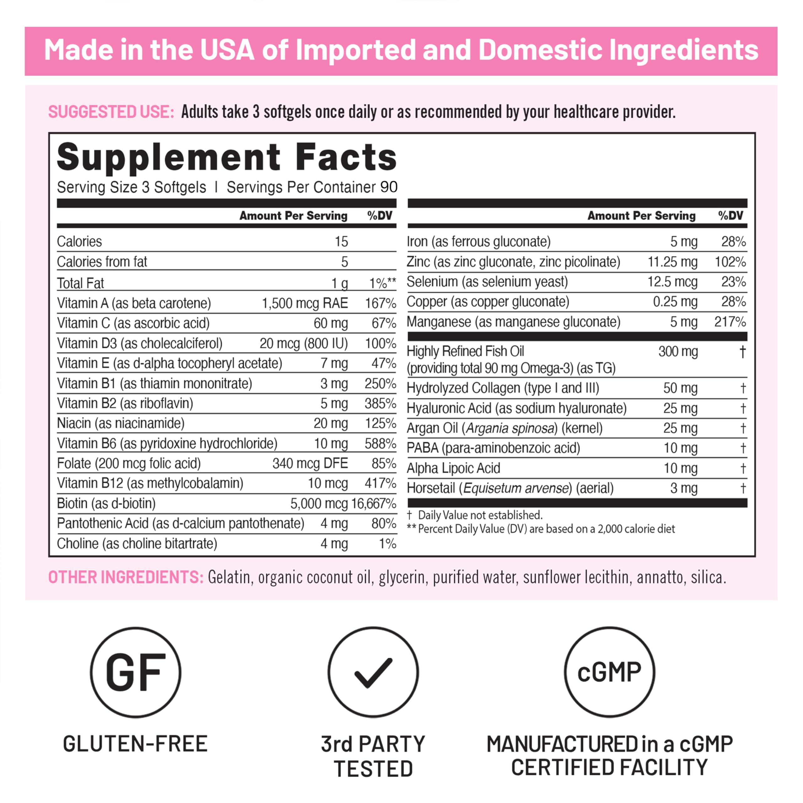 NatureWise Hair, Skin, and Nails Biotin 5000 mcg supplement ingredients list