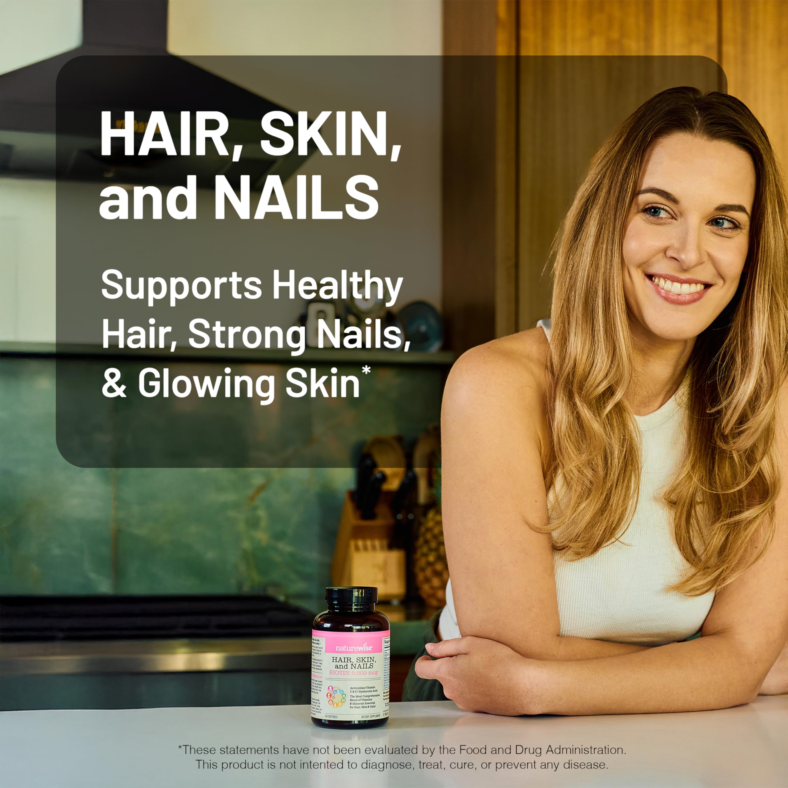 NatureWise Hair, Skin, and Nails Biotin 5000 mcg supplement side view