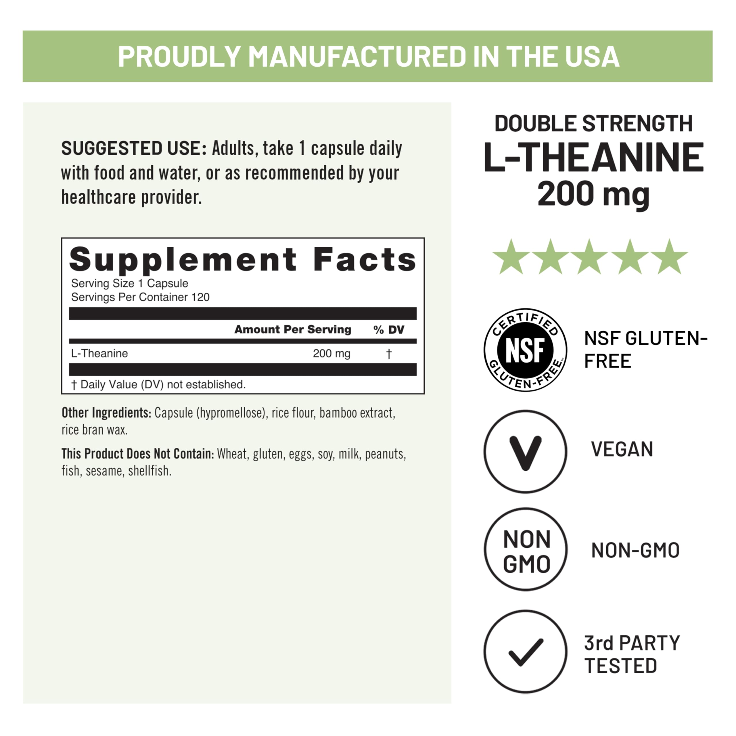 NatureWise L-Theanine 200mg bottle with measuring spoon