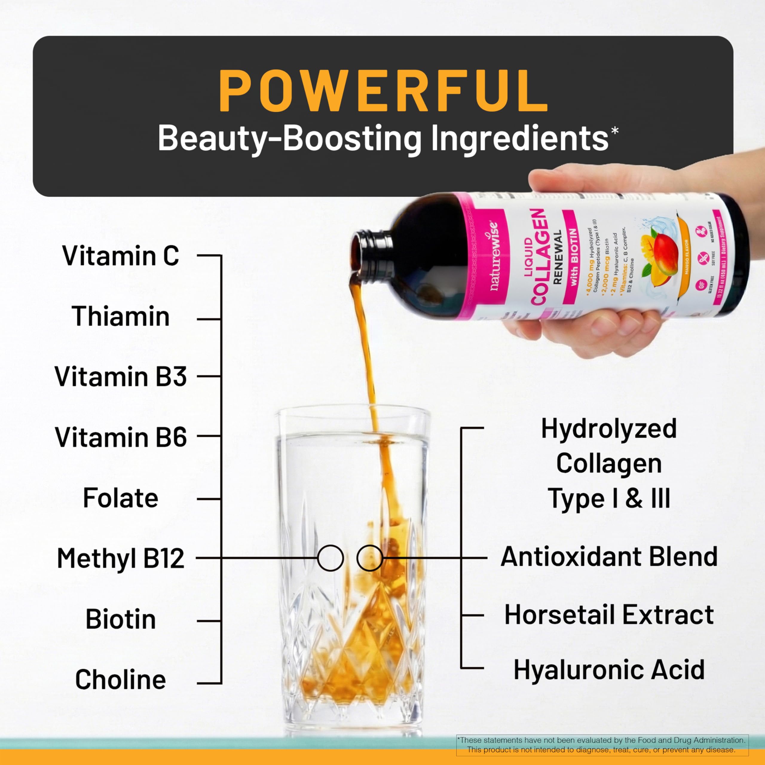 NatureWise Liquid Collagen 4000mg bottle with cap open