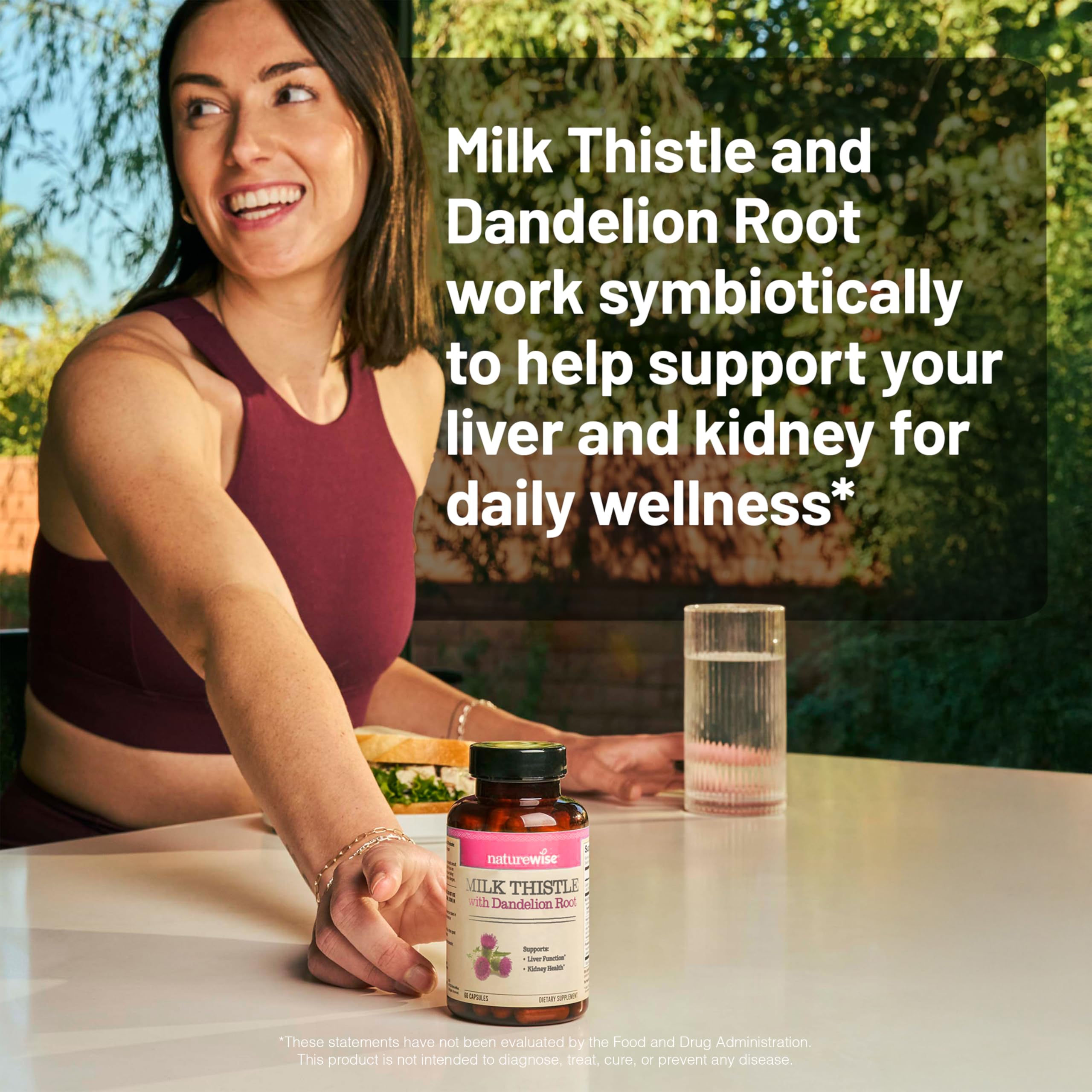 NatureWise Milk Thistle Capsules with lifestyle background
