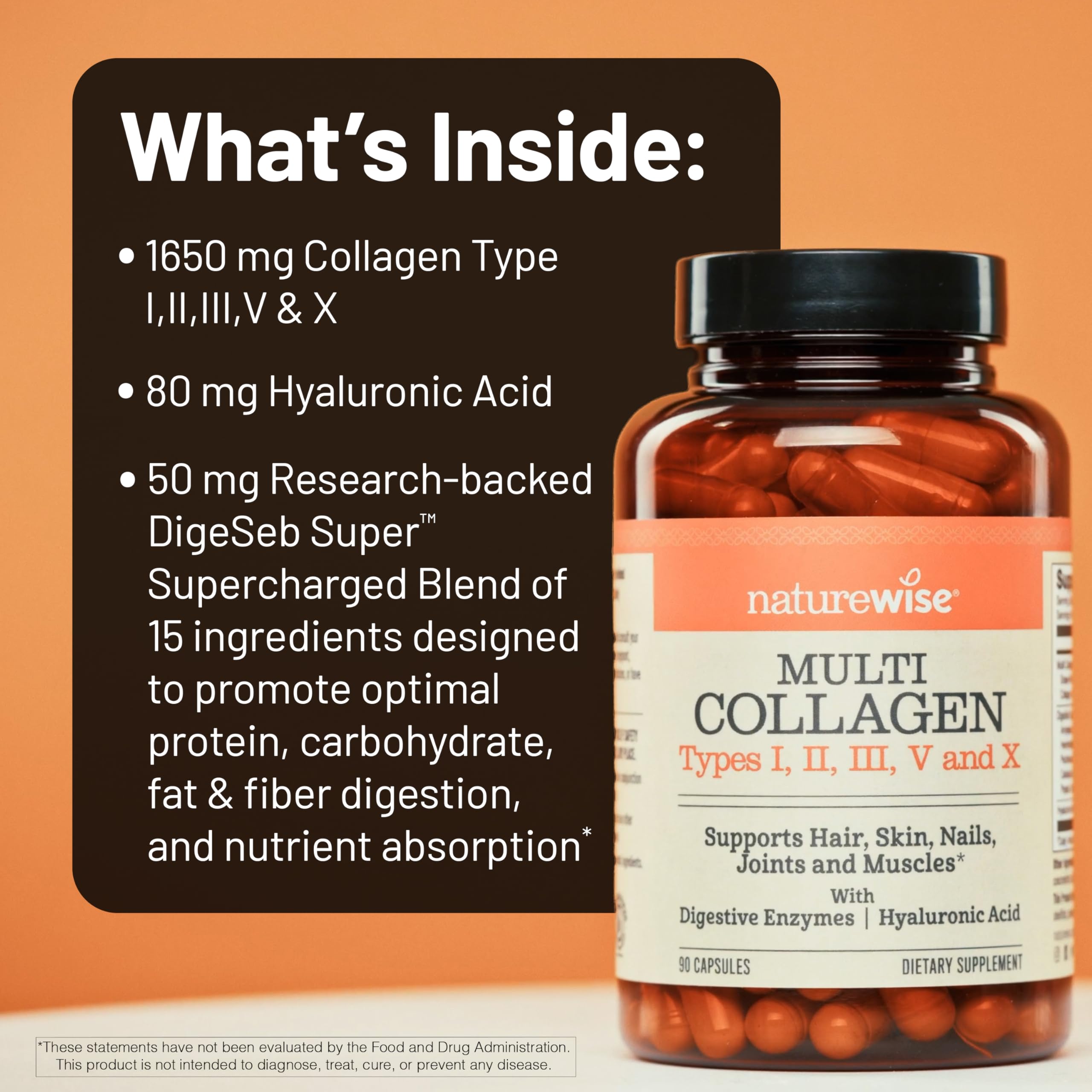 NatureWise Multi Collagen Capsules 1650mg side view
