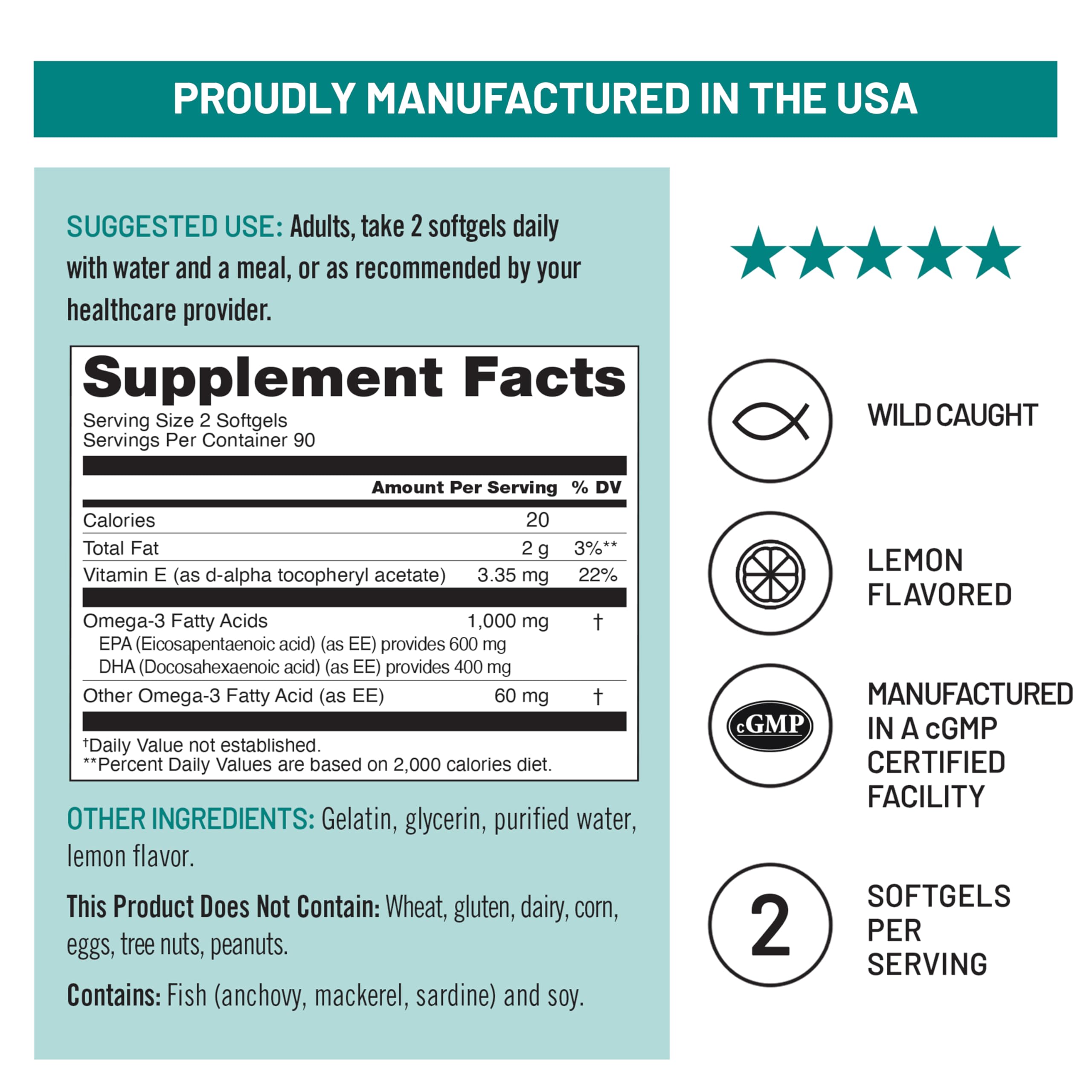 NatureWise Omega-3 Fish Oil Softgels back view with nutritional information