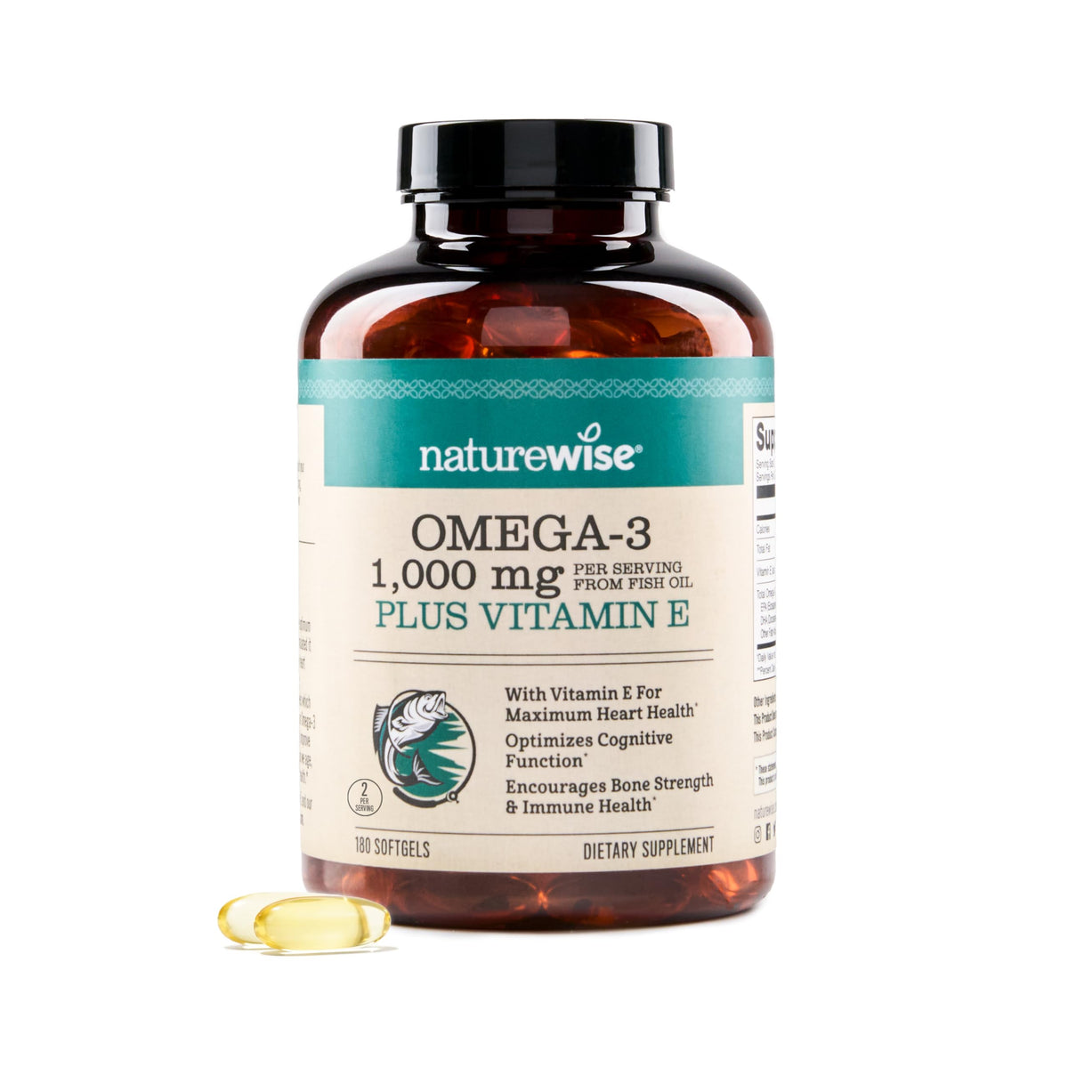 NatureWise Omega-3 Fish Oil Softgels front view with packaging