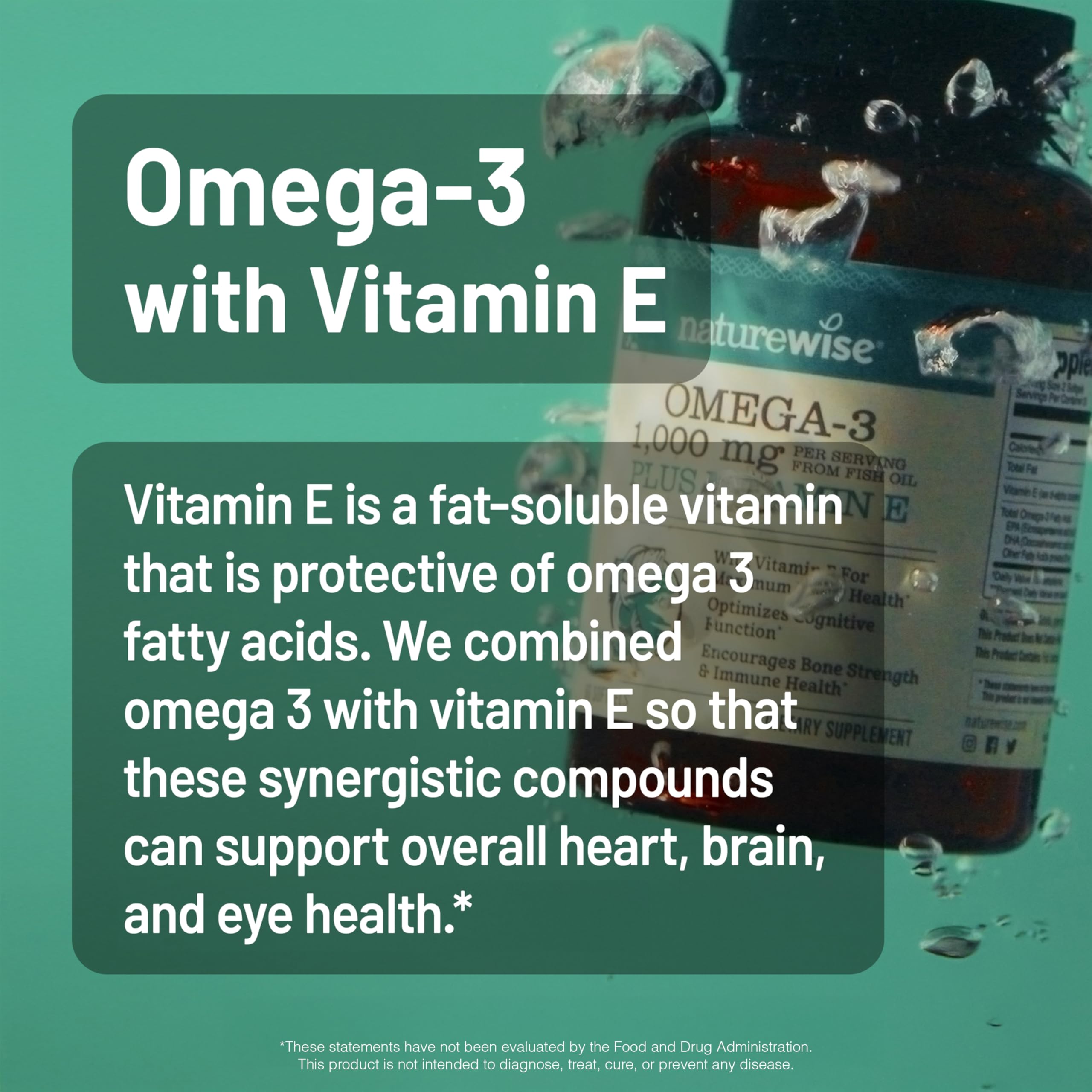 NatureWise Omega-3 Fish Oil Softgels on a wooden table