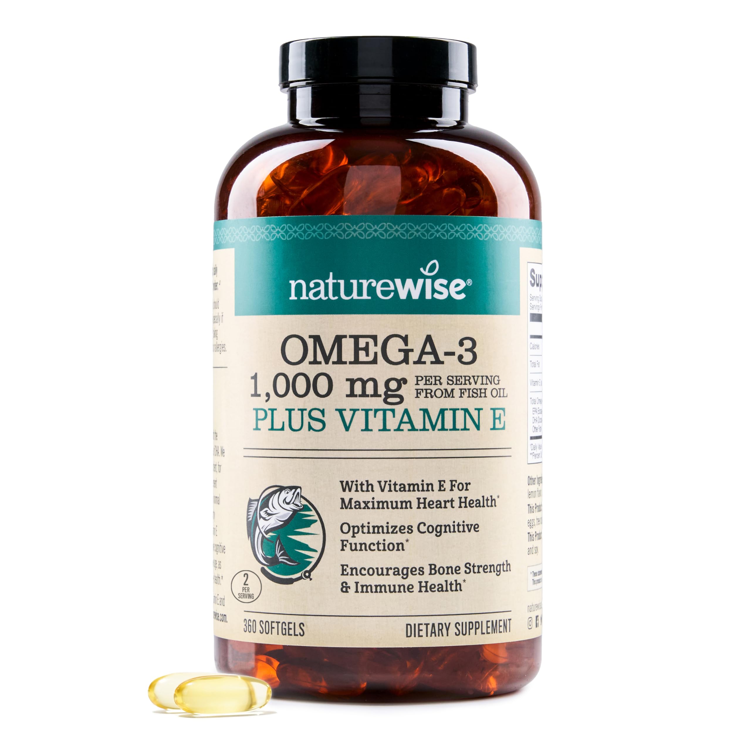 NatureWise Omega-3 + Vitamin E Softgels front view
