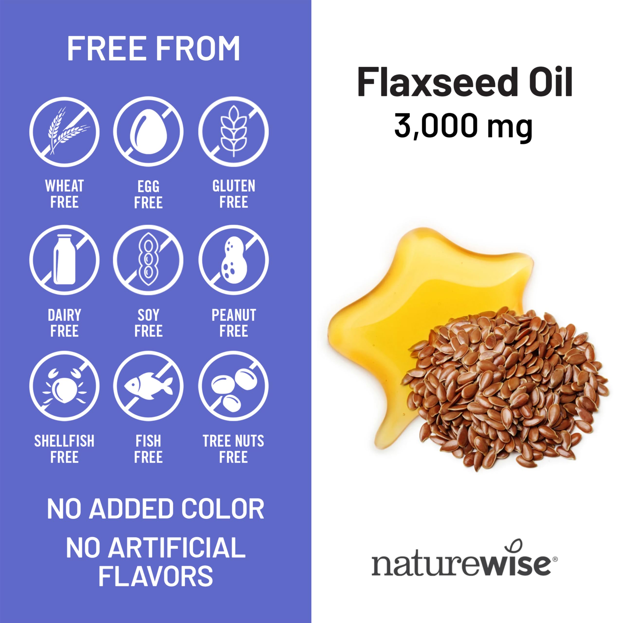 NatureWise Organic Flaxseed Oil Softgels on a wooden table