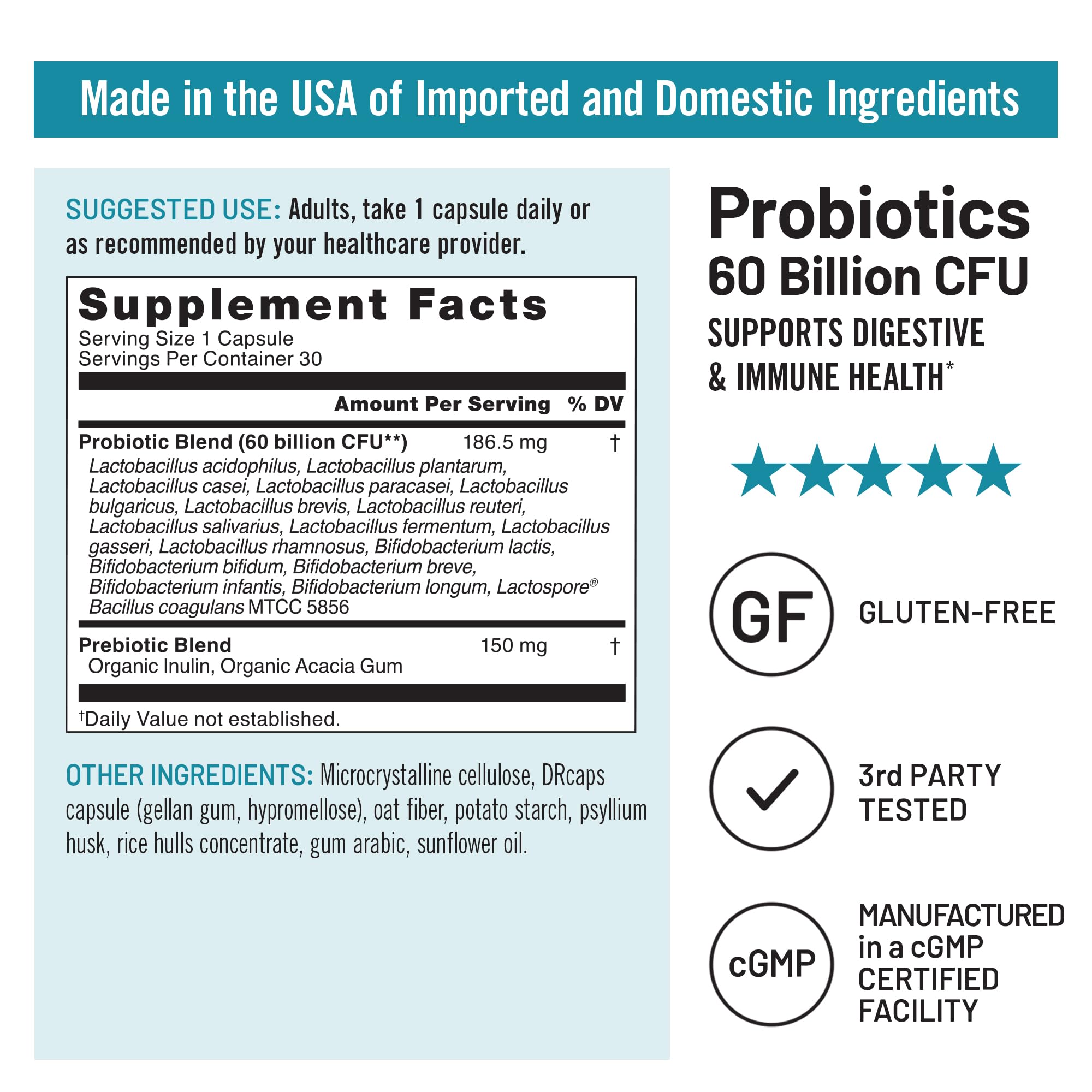 NatureWise Probiotics 60 Billion CFU ingredients list