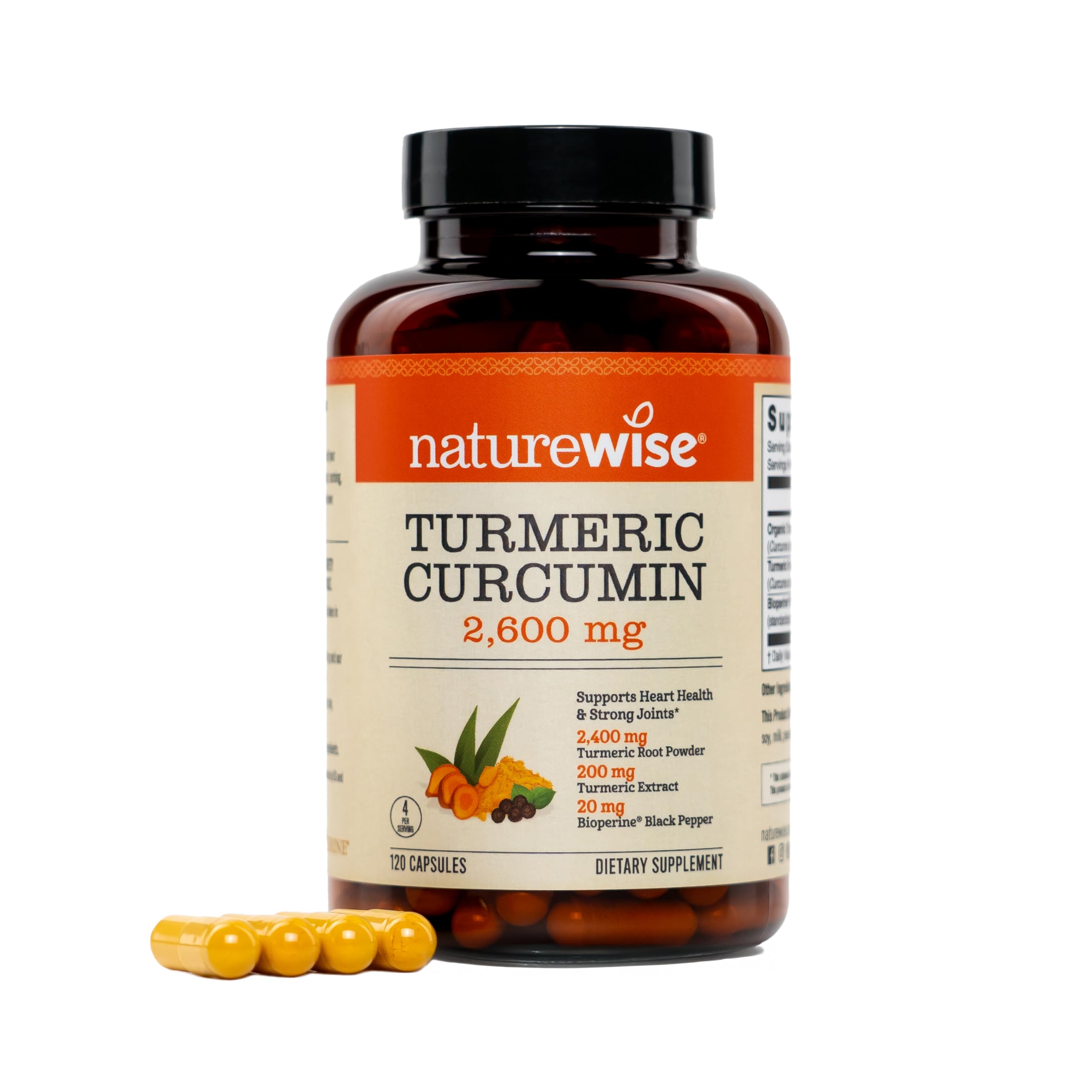 NatureWise Turmeric Curcumin 2400mg supplement front view
