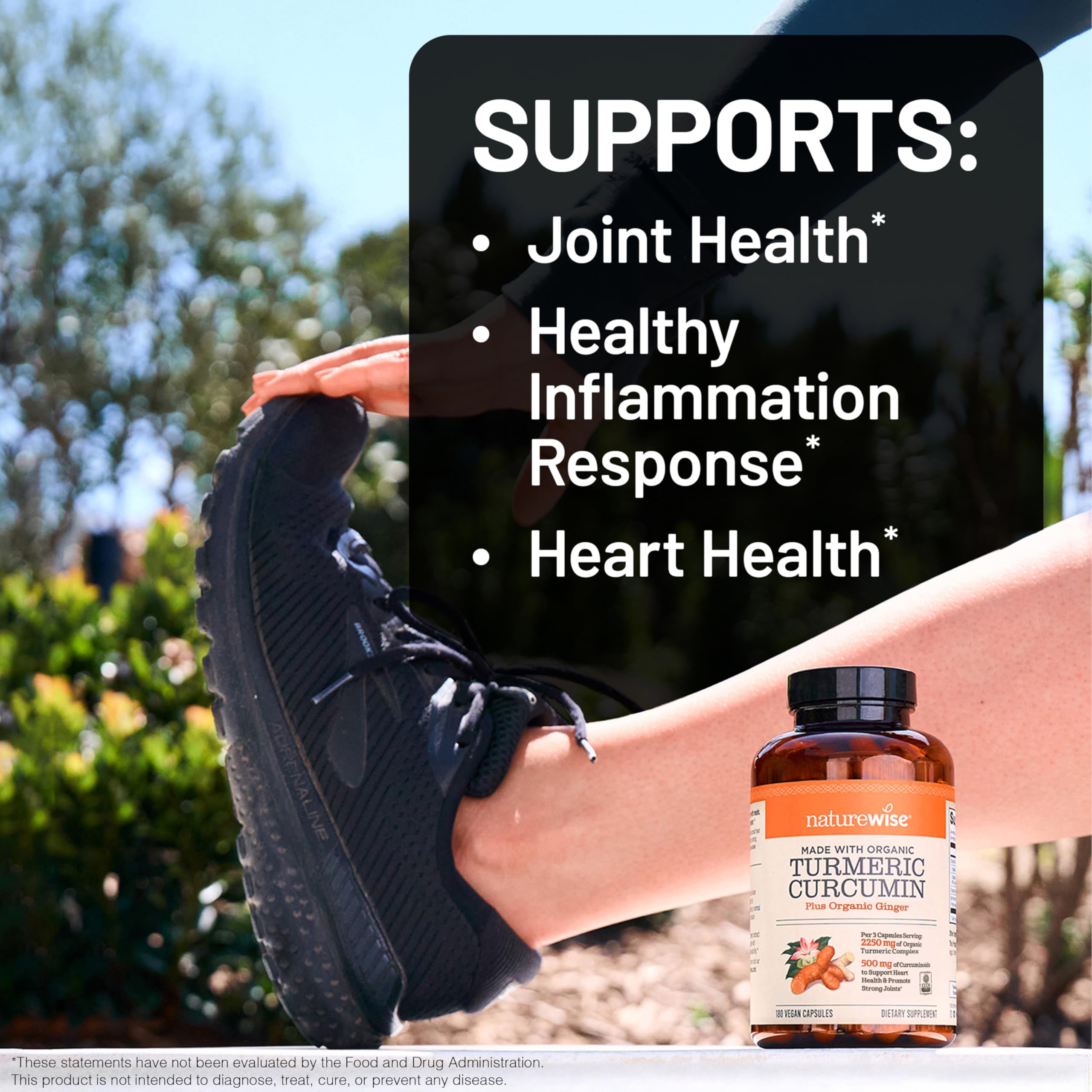 NatureWise Turmeric Curcumin Capsules 500mg bottle top view