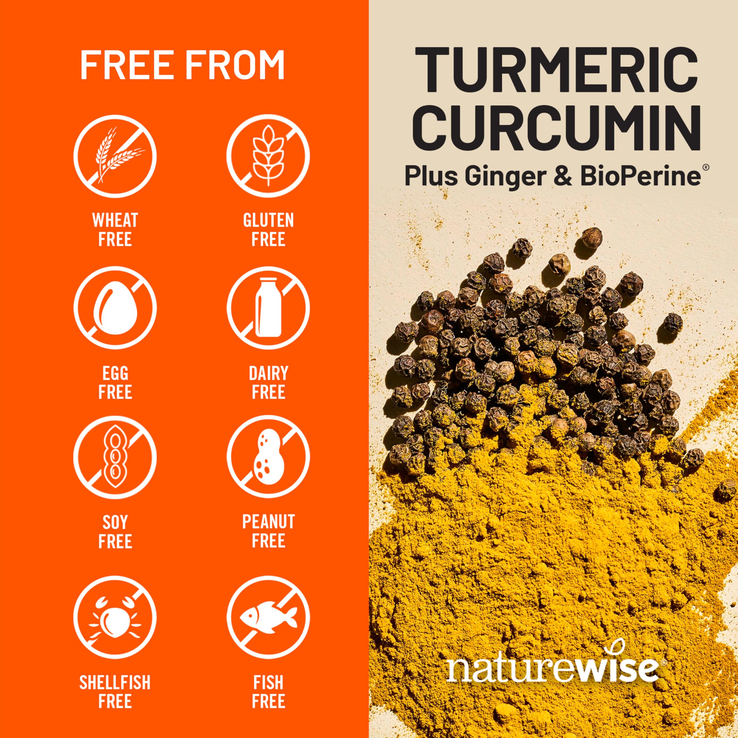 NatureWise Turmeric Curcumin Capsules 500mg on a wooden table