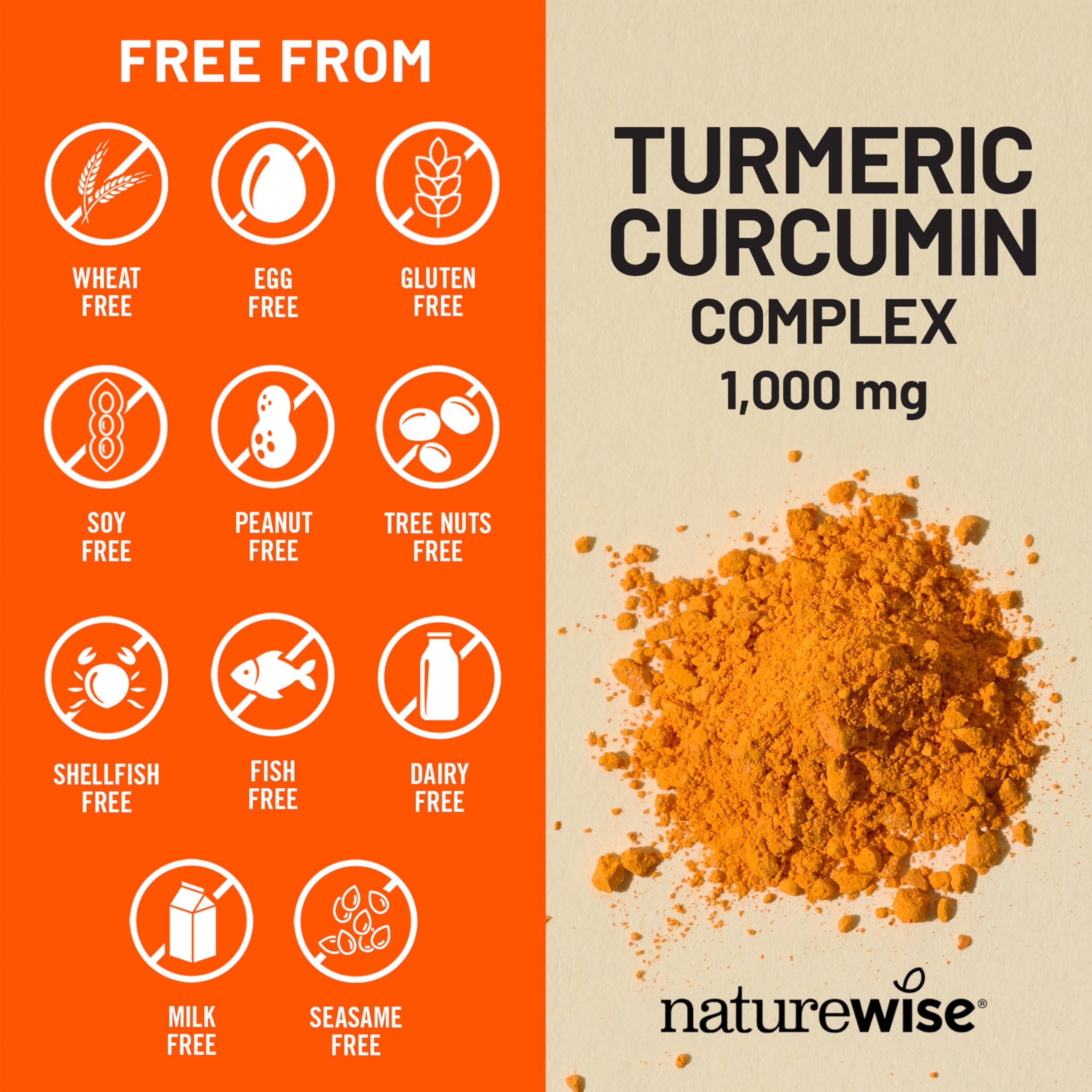NatureWise Turmeric Curcumin capsules on a wooden table