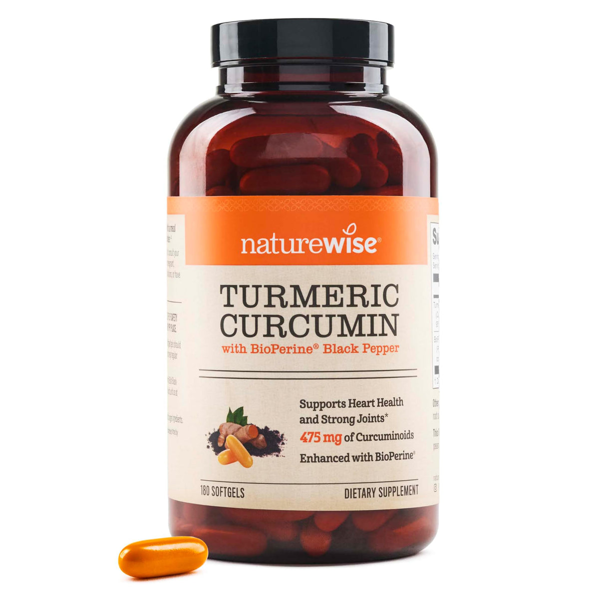NatureWise Turmeric Curcumin Softgels front view with packaging