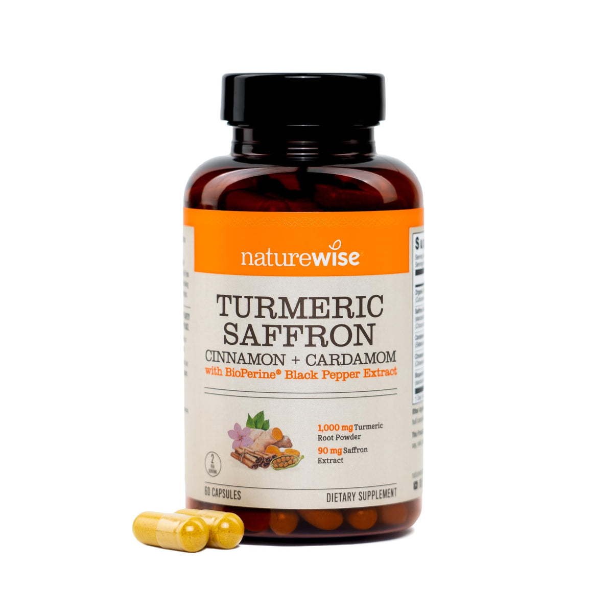 NatureWise Turmeric Saffron Supplement front view with packaging