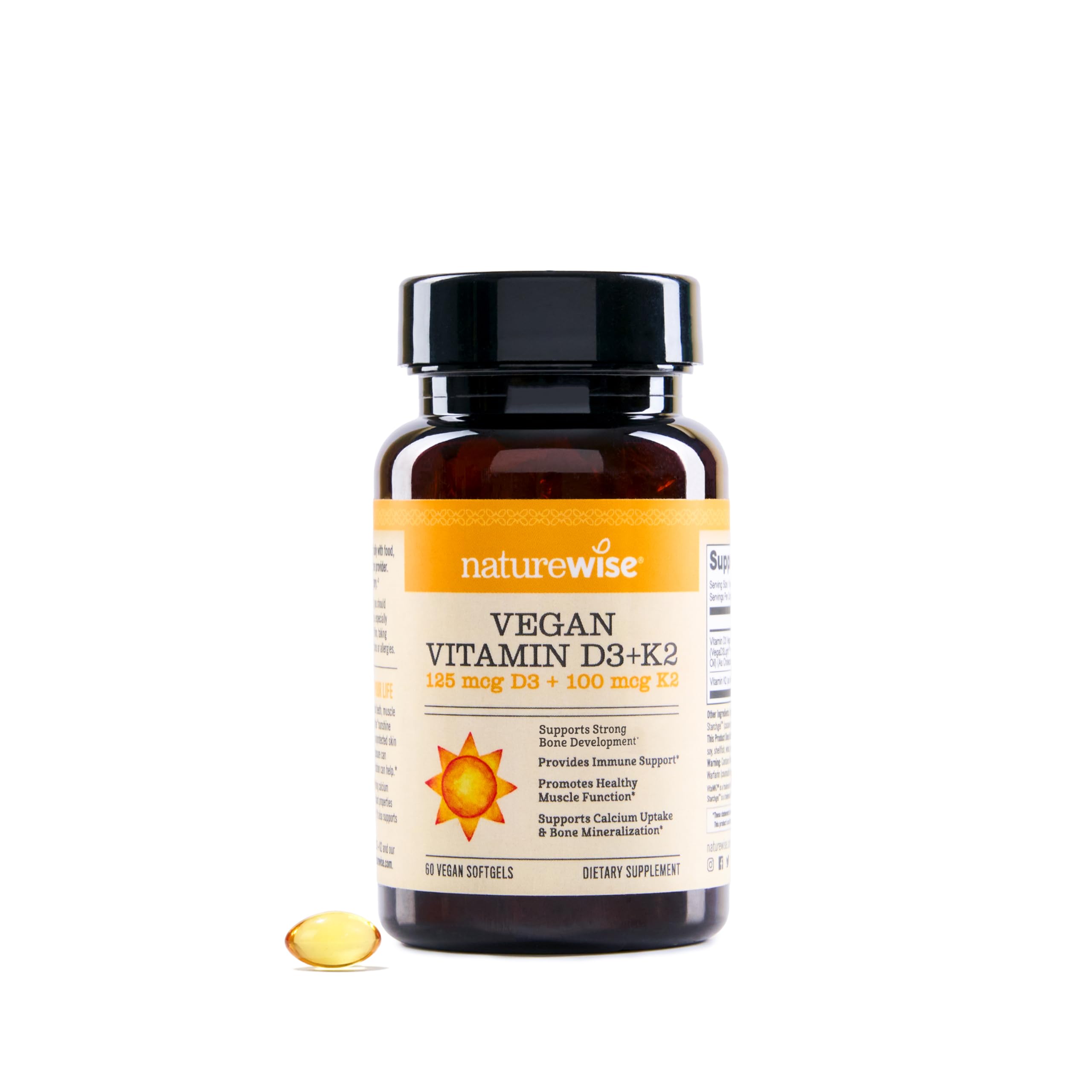 NatureWise Vegan Vitamin D3 + K2 Softgels front view