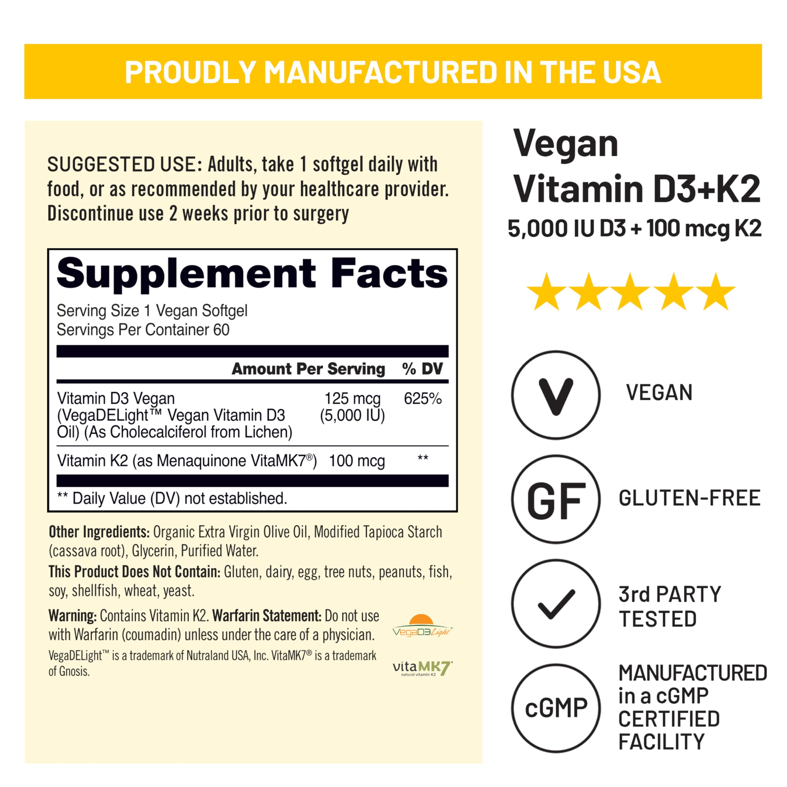 NatureWise Vegan Vitamin D3 + K2 Softgels with olive oil