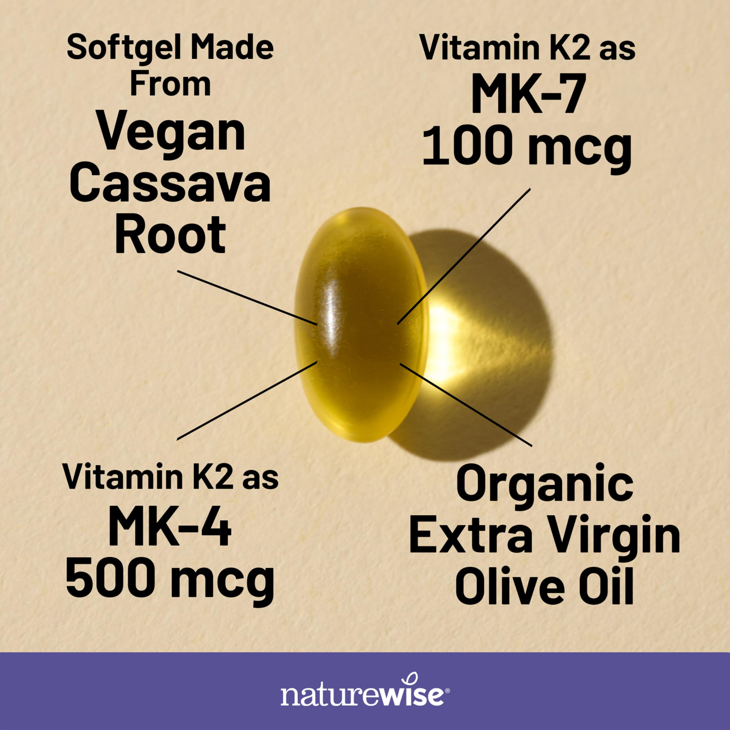 NatureWise Vegan Vitamin K2 softgels with extra virgin olive oil