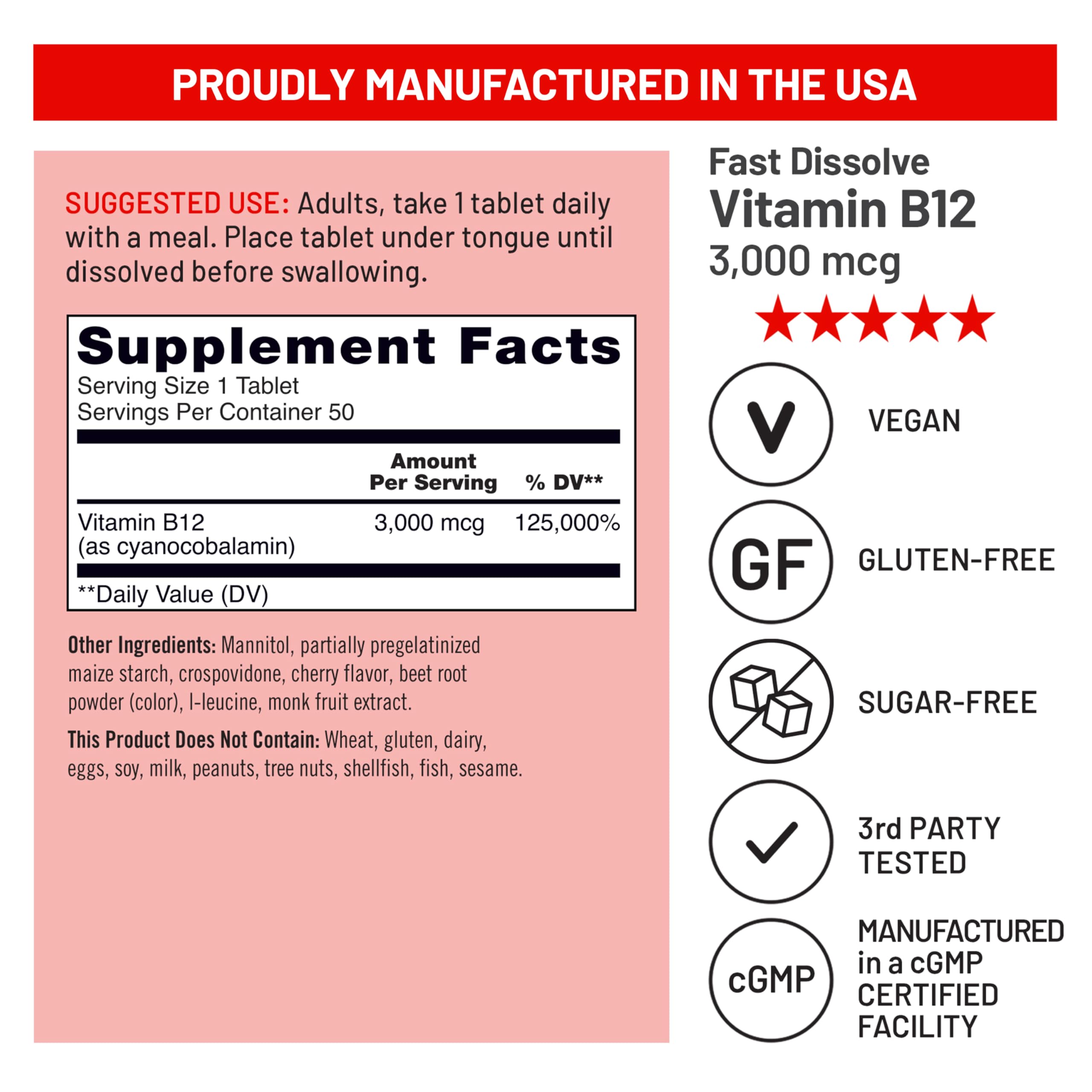 NatureWise Vitamin B12 Sublingual Tablets 3000 mcg ingredients list