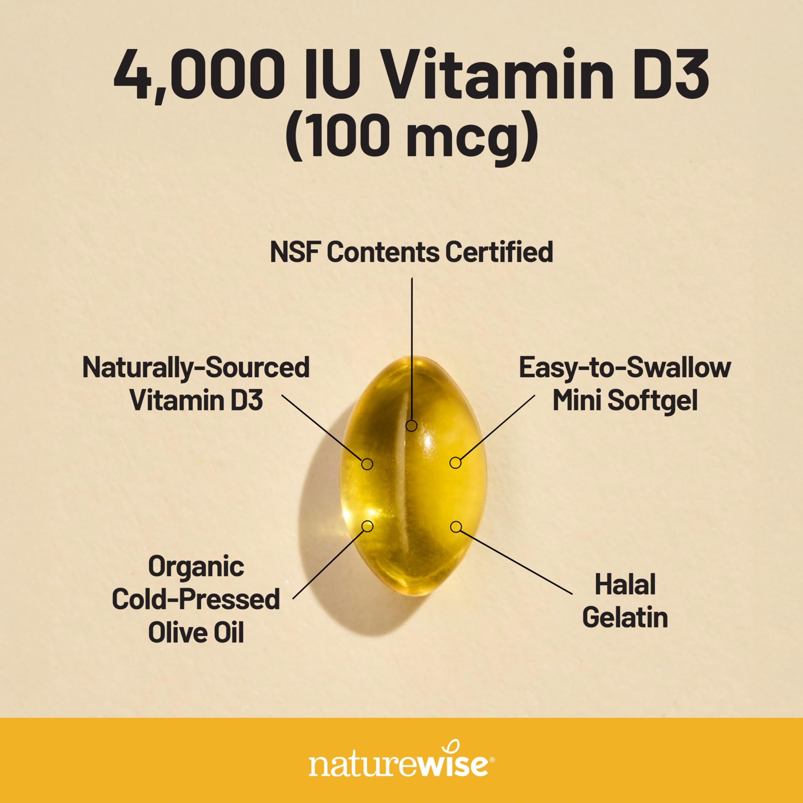 NatureWise Vitamin D3 Supplement softgel capsule close-up