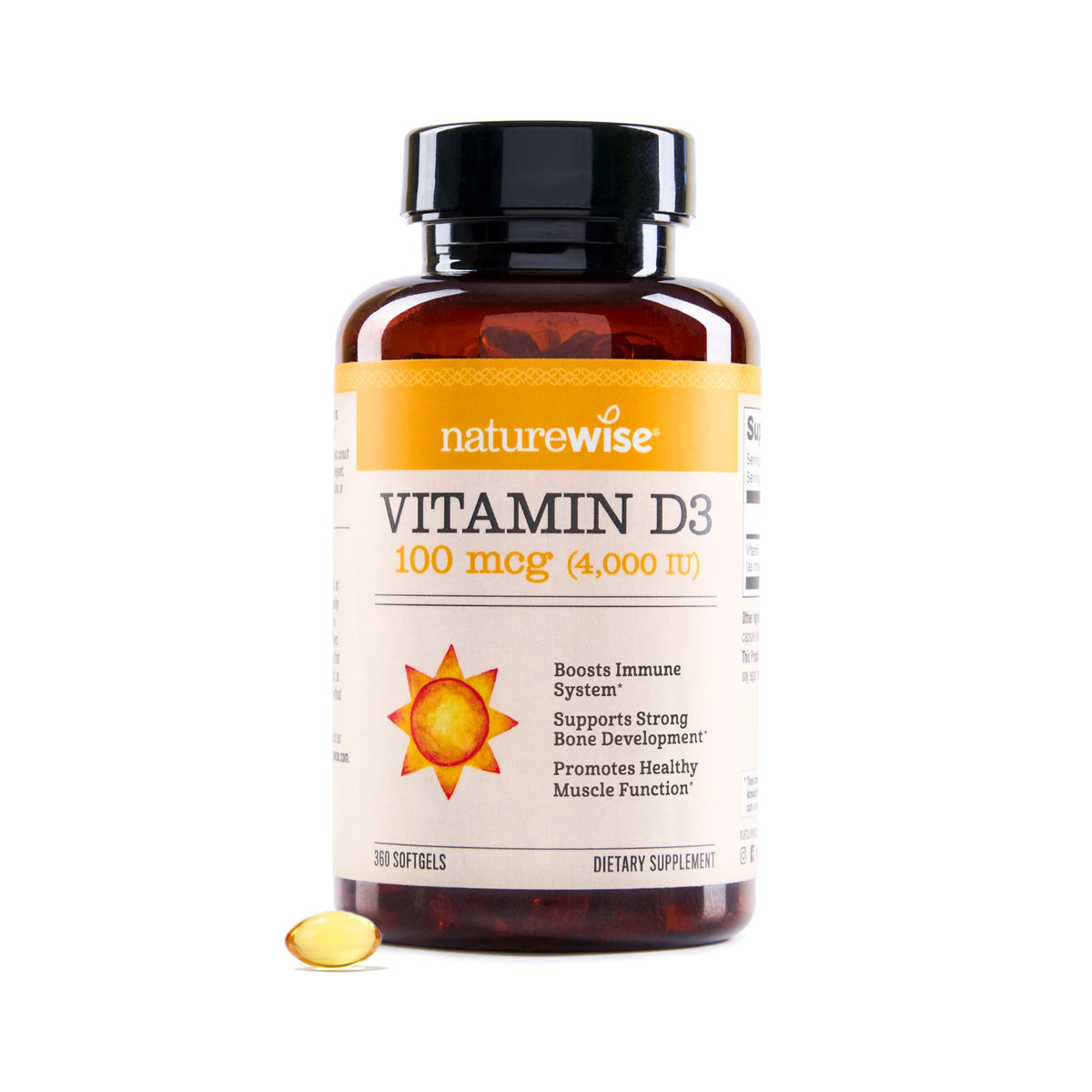 NatureWise Vitamin D3 Supplement softgel front view