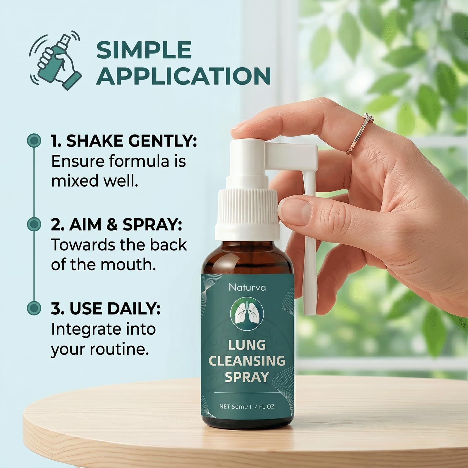 Naturva Lung Cleansing Spray 50ml side view showing spray nozzle