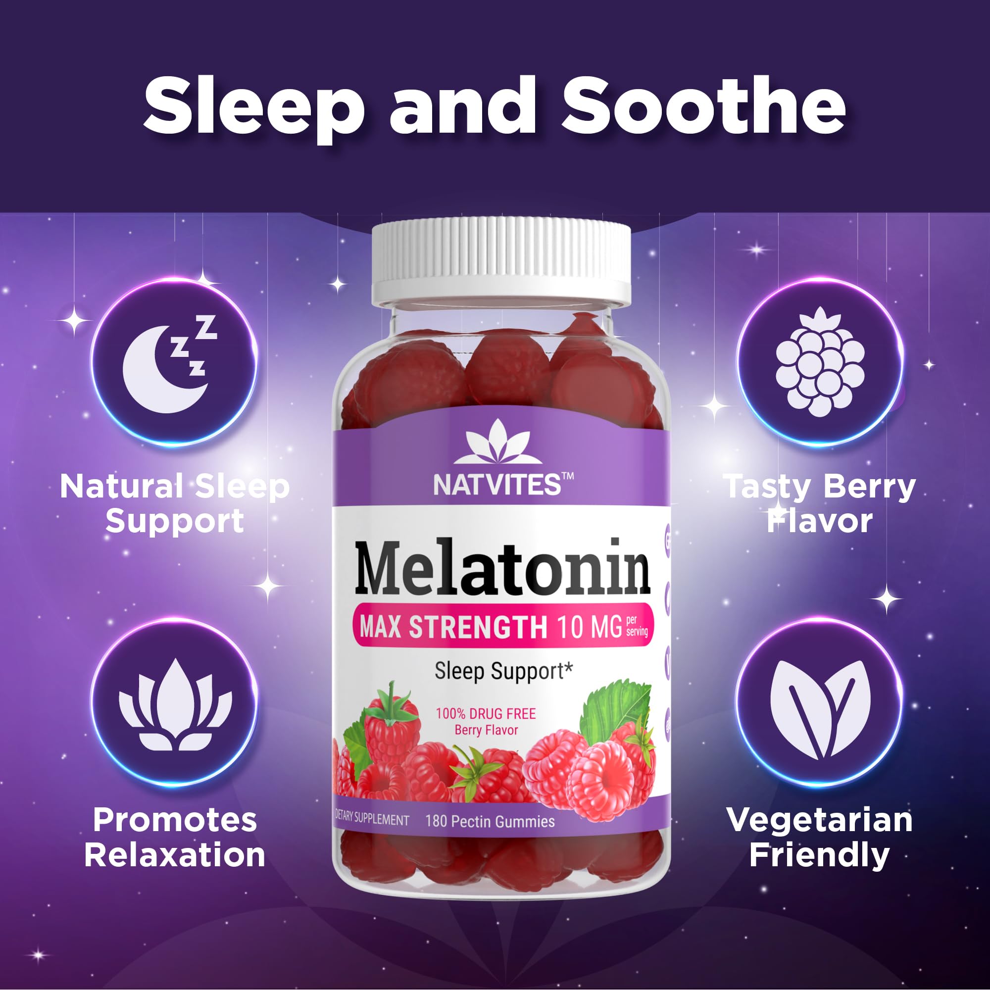 Natvites Melatonin Gummies 10mg Berry Flavour back view