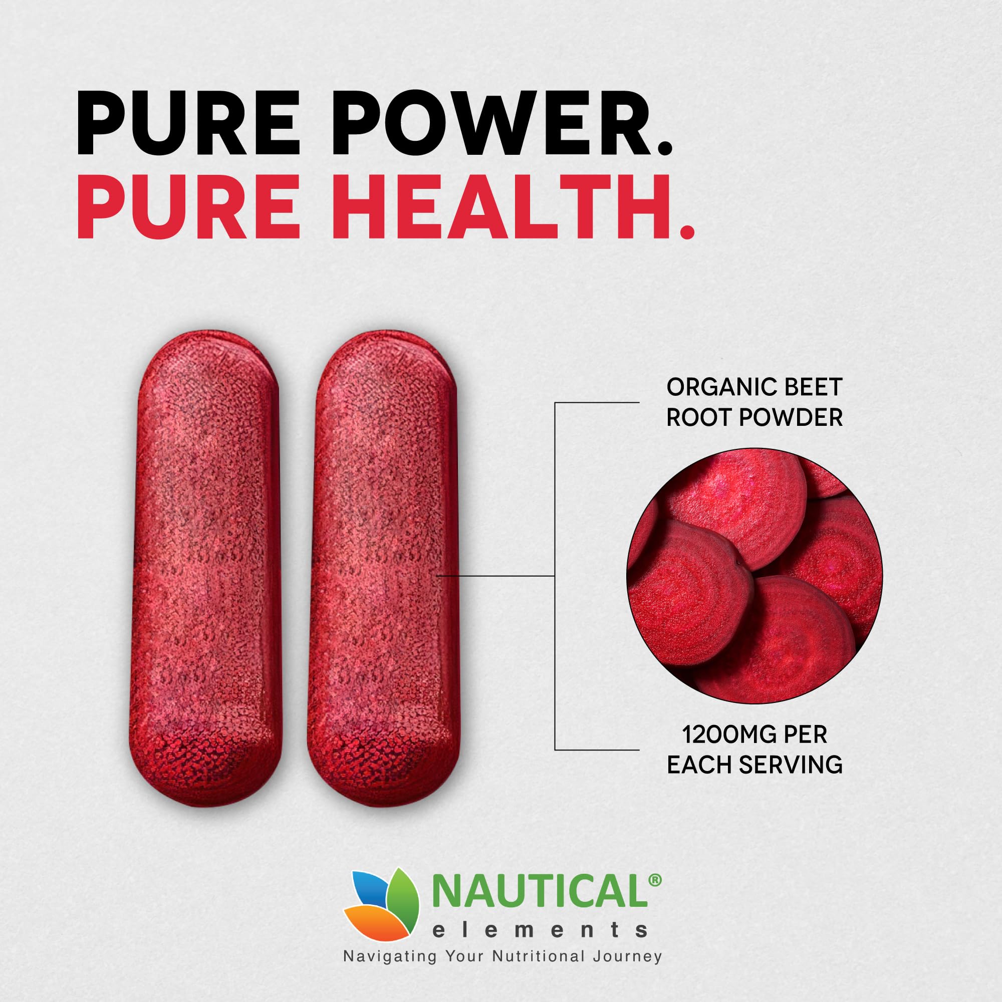 Nautical Elements Beet Root Powder Capsules 1200mg capsules close-up