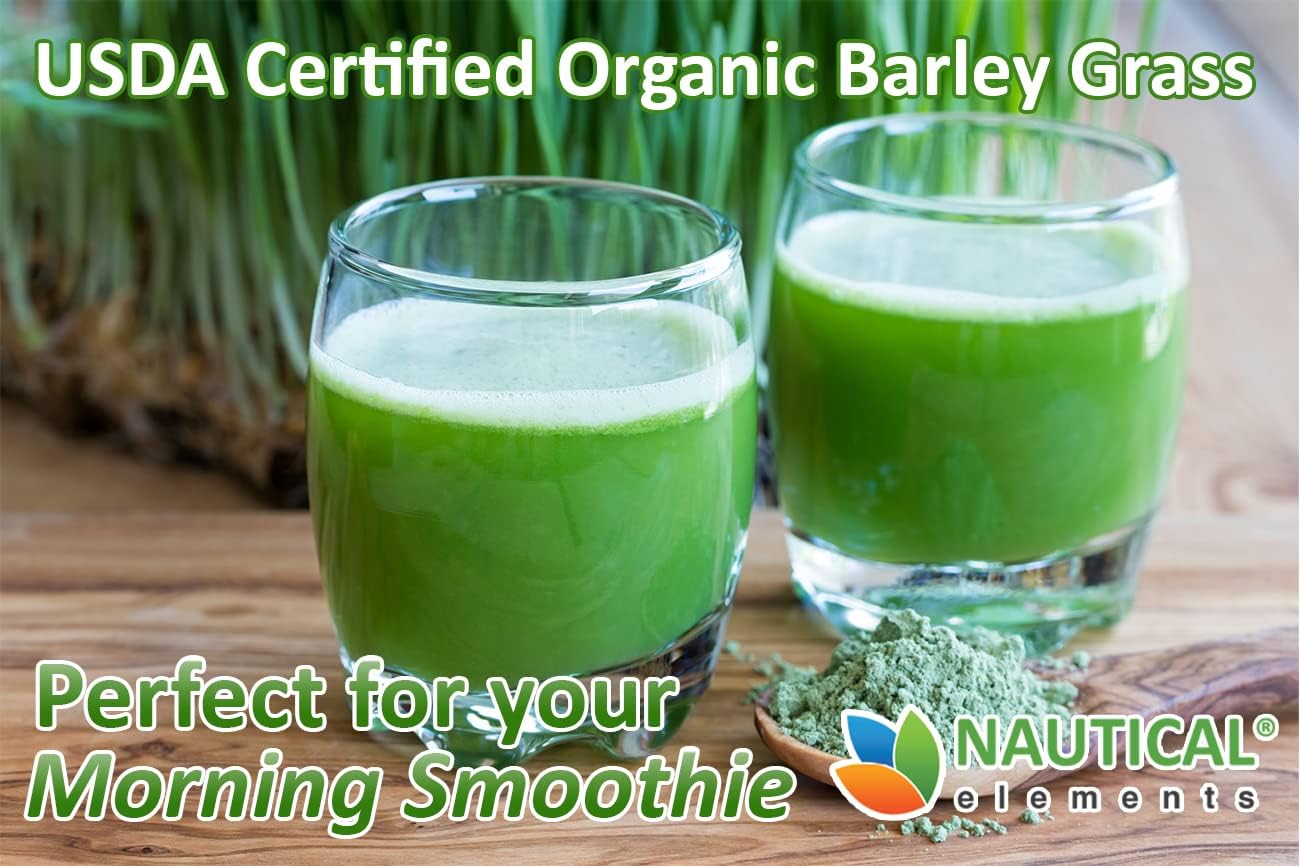 Nautical Elements Organic Barley Grass Powder lifestyle image with fresh ingredients