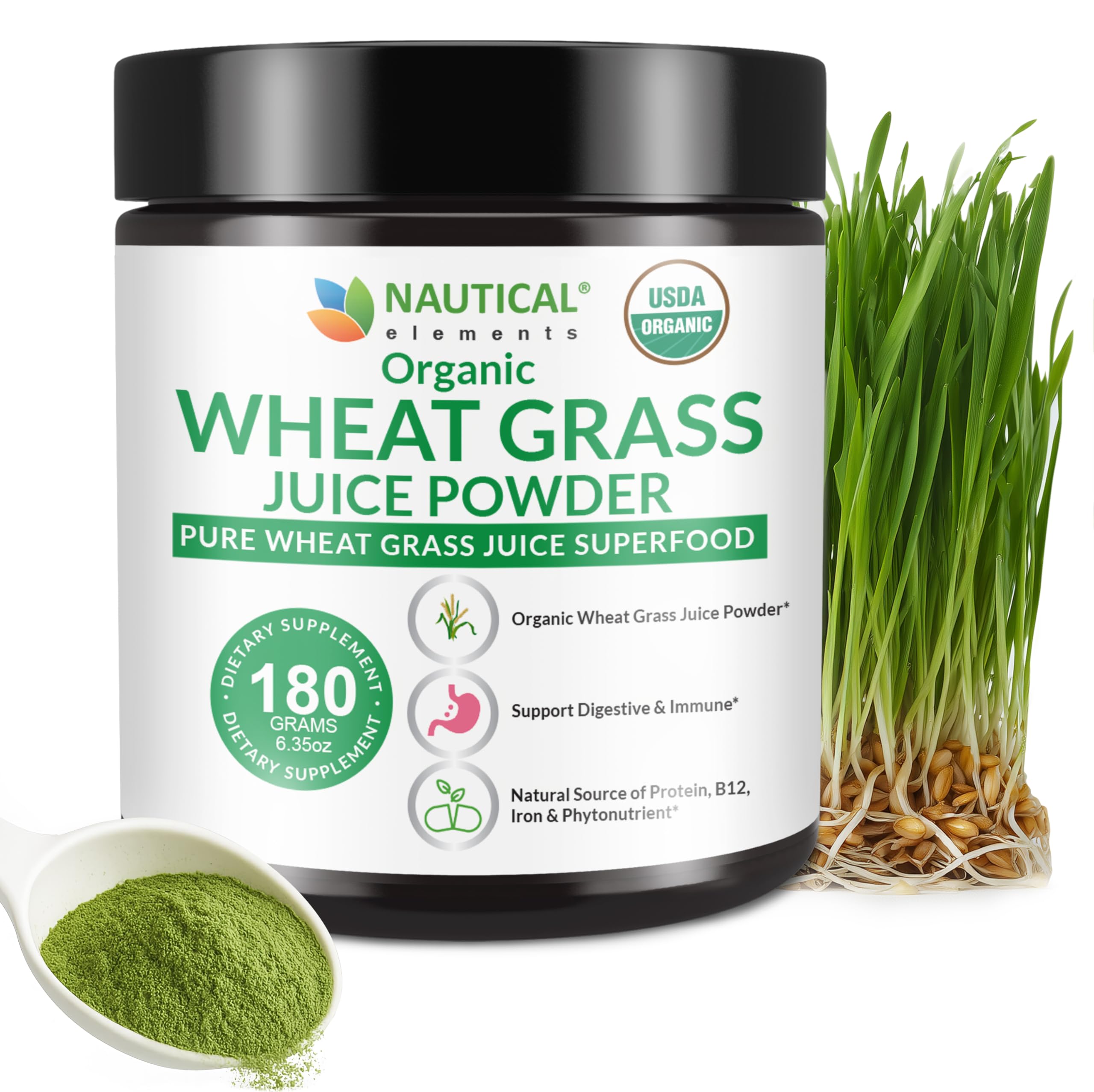 Nautical Elements Organic Wheat Grass Juice Powder front view