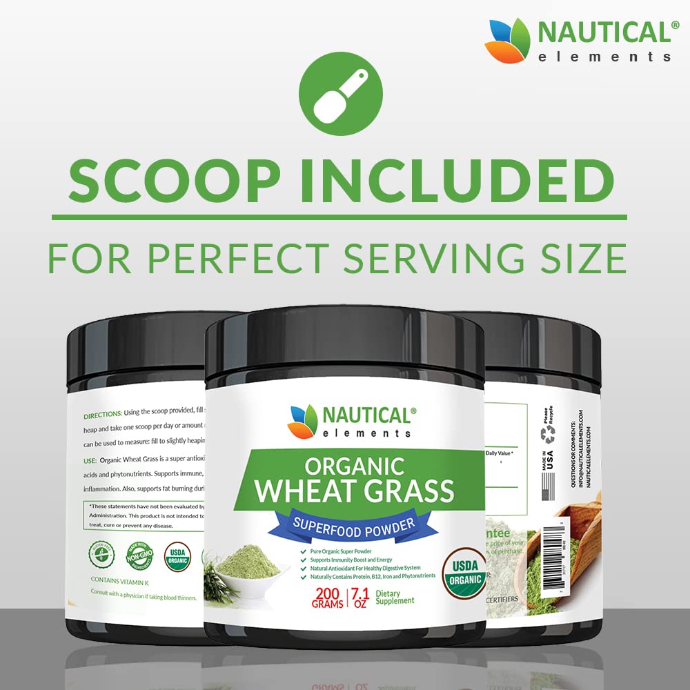 Nautical Elements Organic Wheatgrass Powder scoop with powder