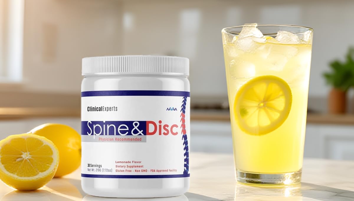 Navan Spine and Disc Osteo Nutrition Supplement Powder in a glass of water
