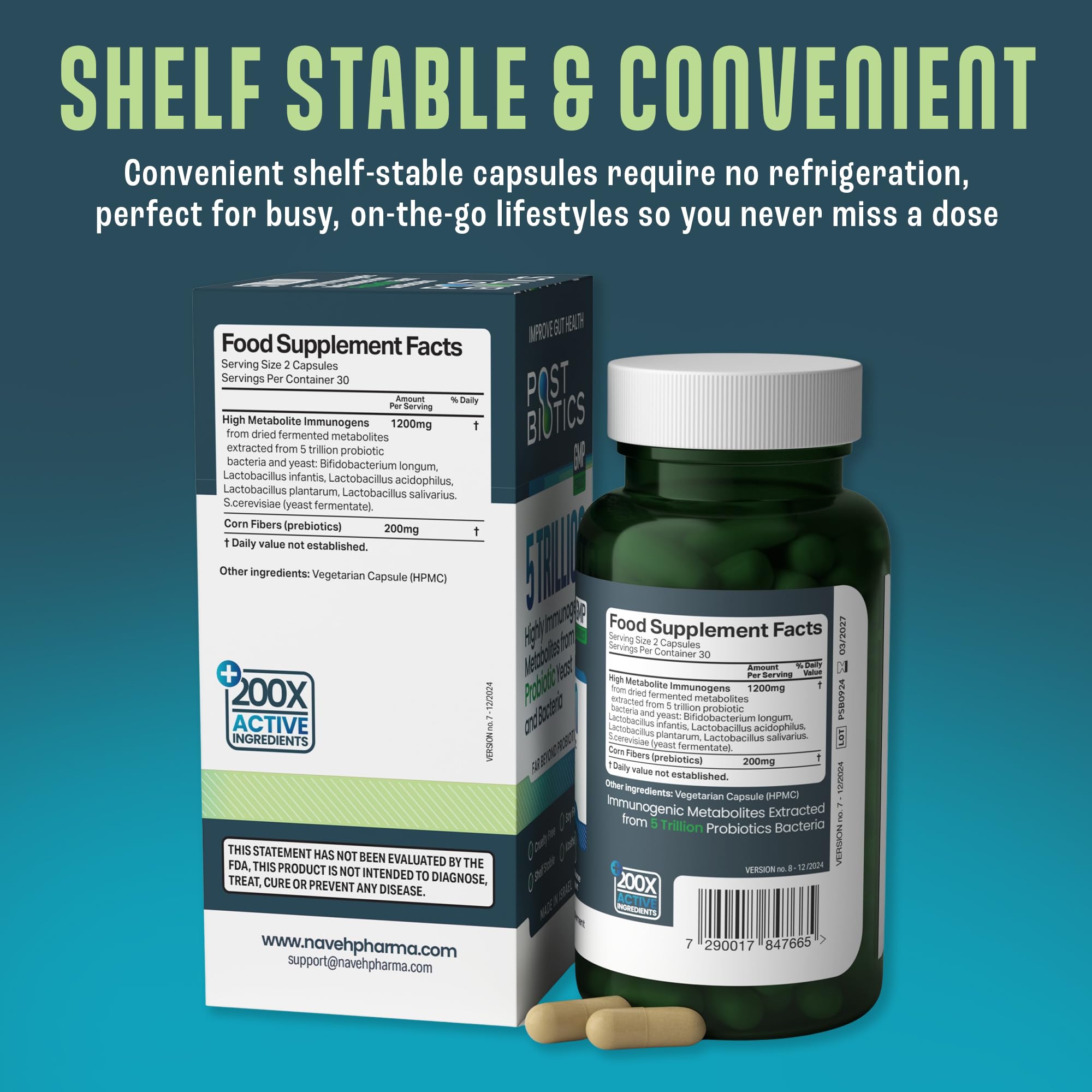 NAVEH PHARMA Postbiotic Supplement Capsules with fresh ingredients