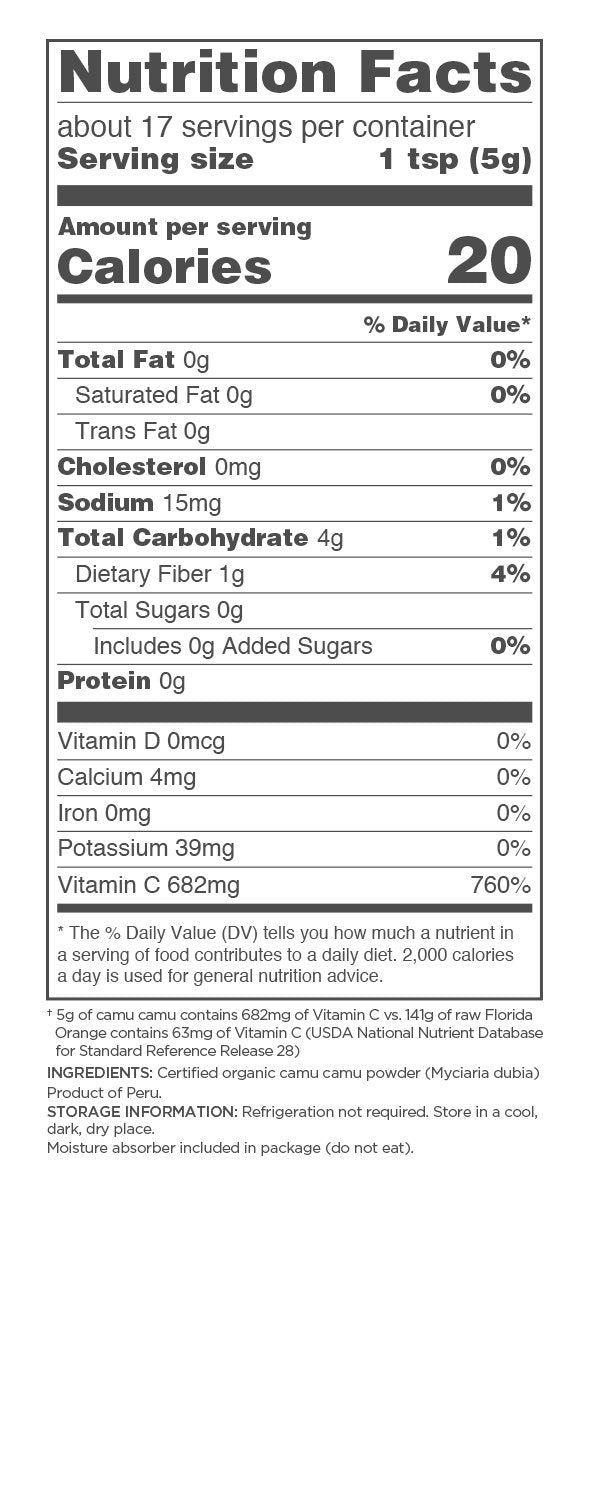 Navitas Organics Camu Camu Powder in a bowl with spoon