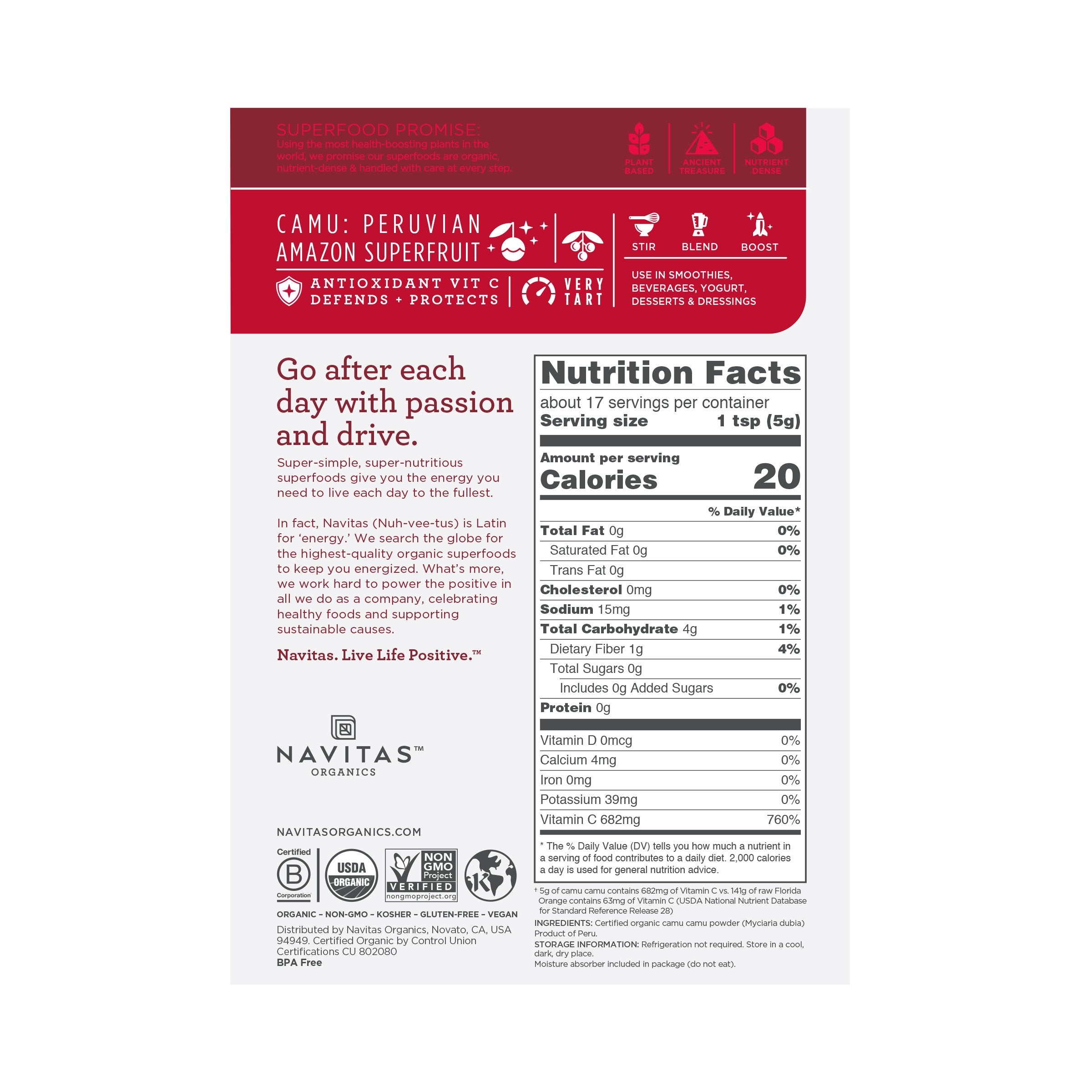 Navitas Organics Camu Camu Powder packaging side view