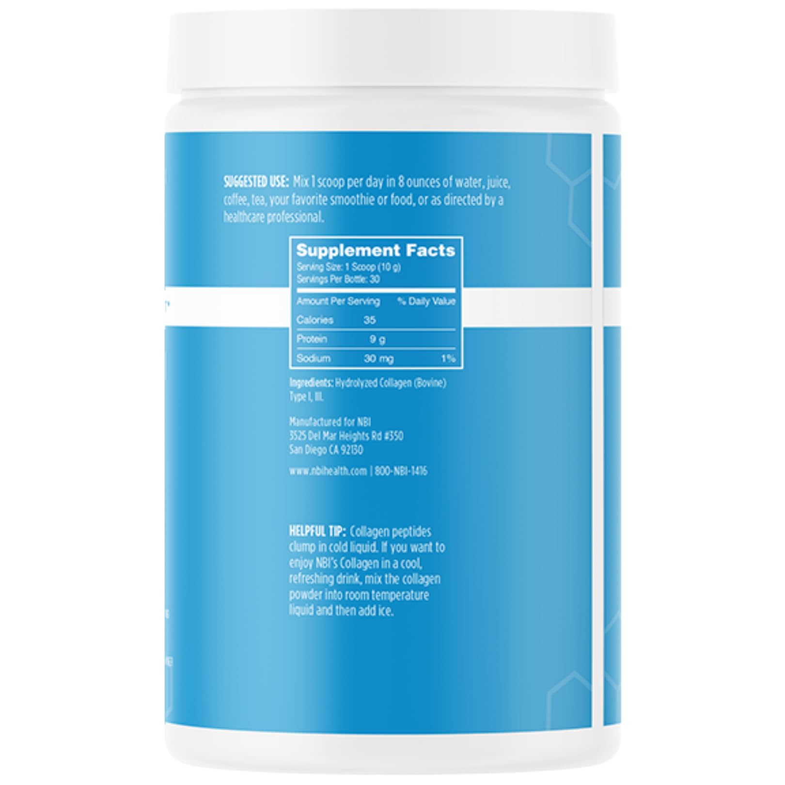 NBI Collagen Supplement Types I & III 386g side view