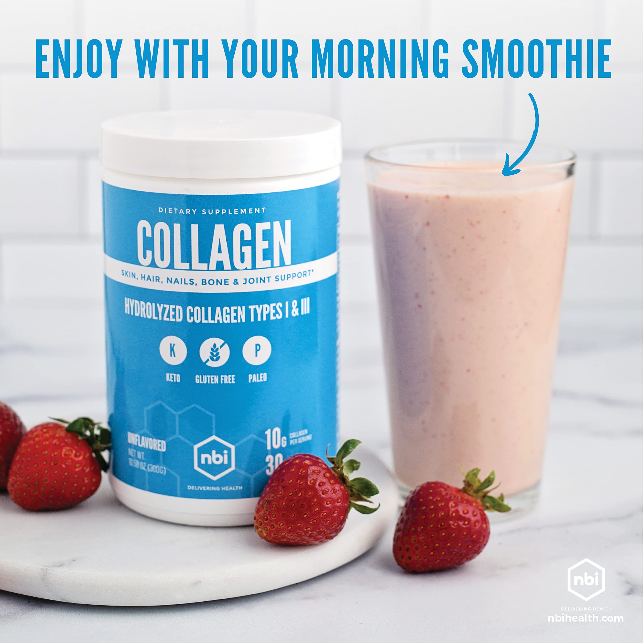 NBI Collagen Supplement Types I & III with a spoon
