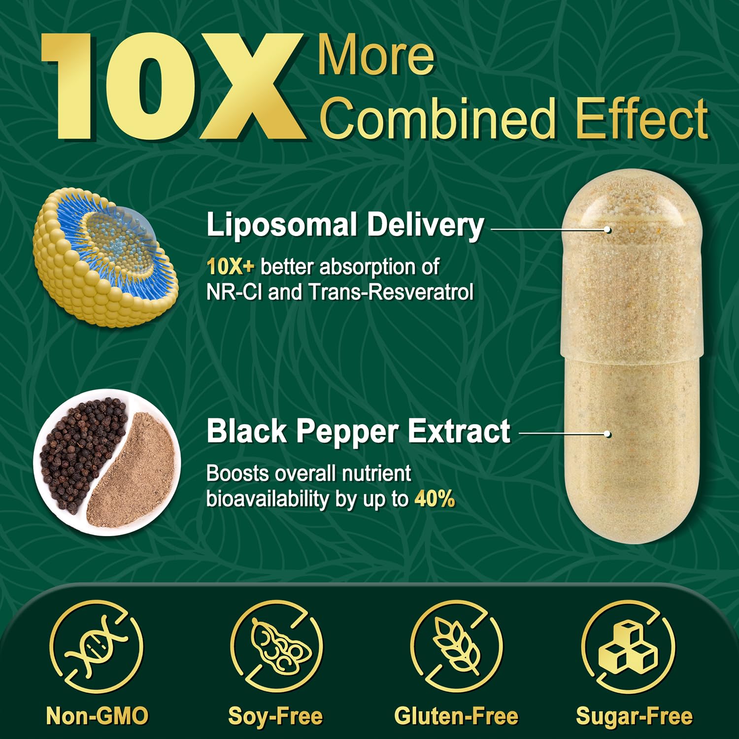 NBOOCUP Liposomal NAD Plus Supplement 600mg capsule close-up