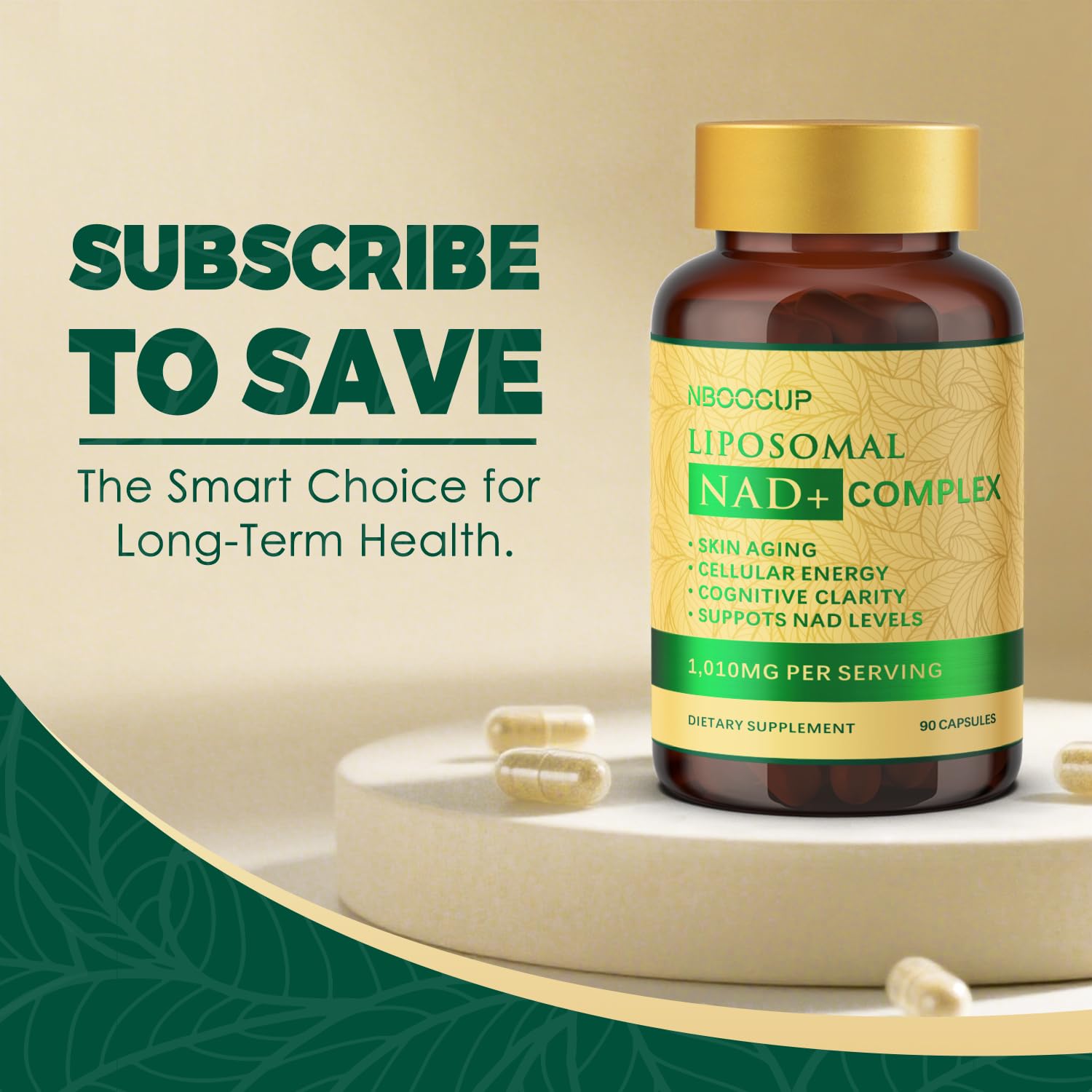 NBOOCUP Liposomal NAD Plus Supplement 600mg with a glass of water