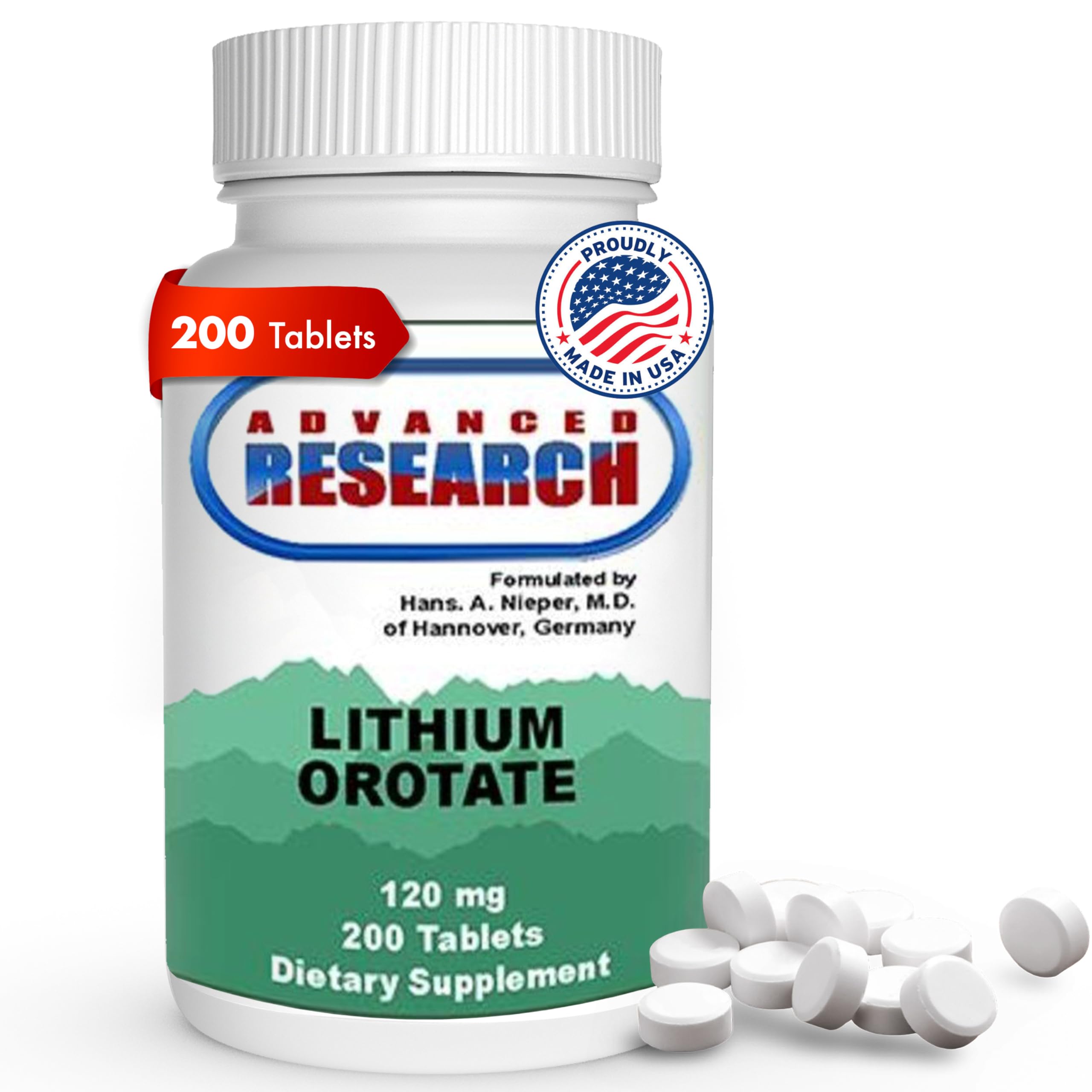 NCI Advanced Research Lithium Orotate 200-count tablet bottle front view