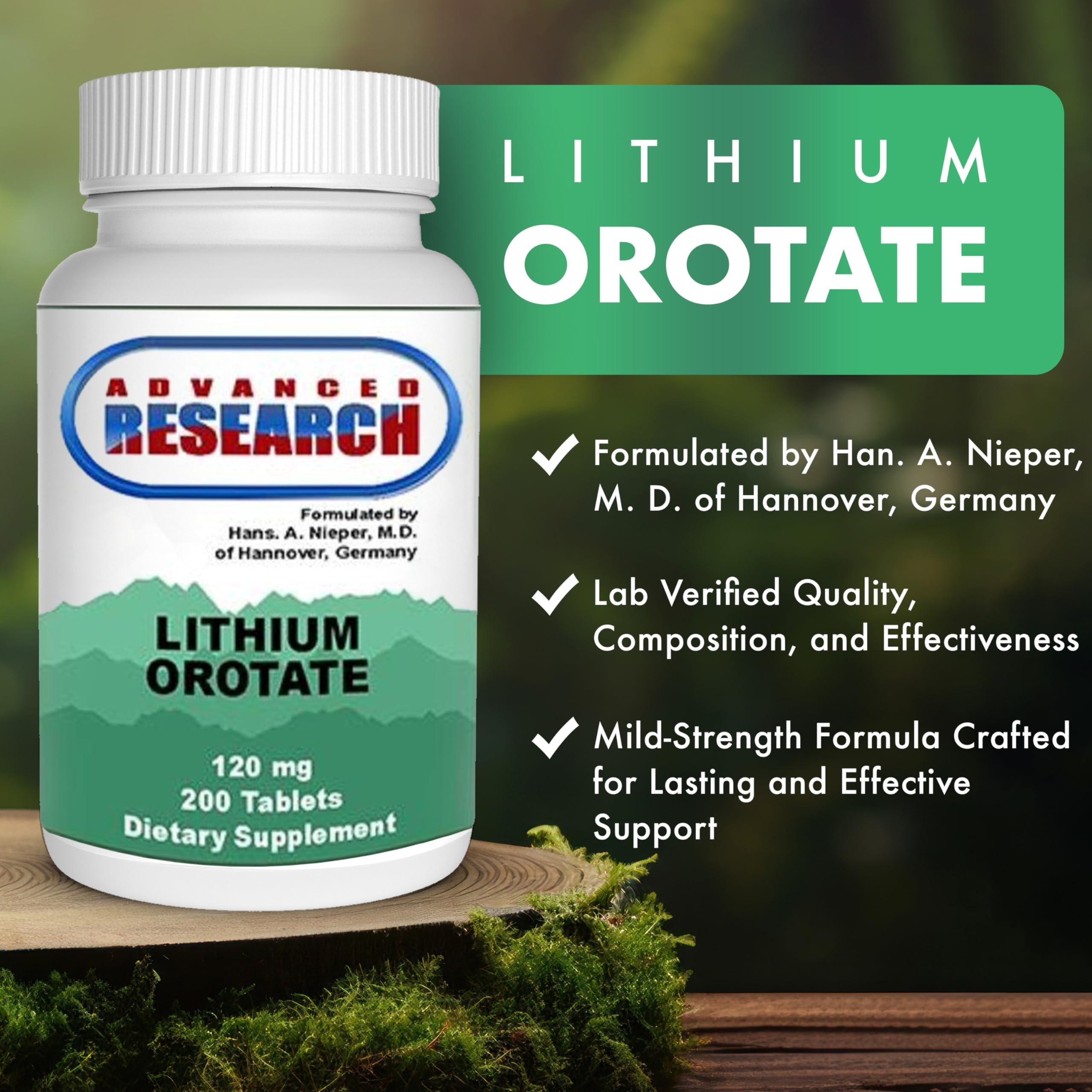 NCI Advanced Research Lithium Orotate bottle side view