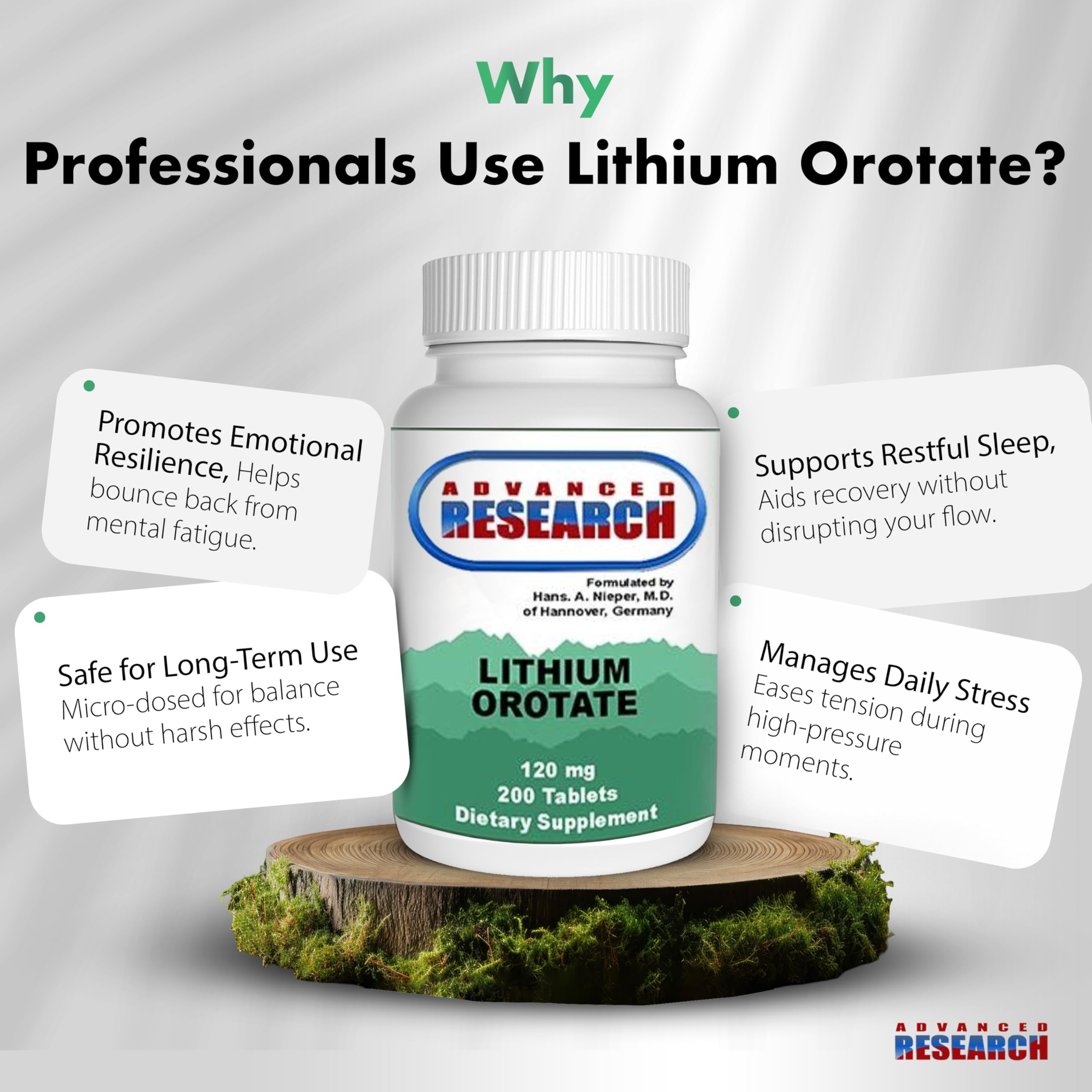 NCI Advanced Research Lithium Orotate bottle with cap open