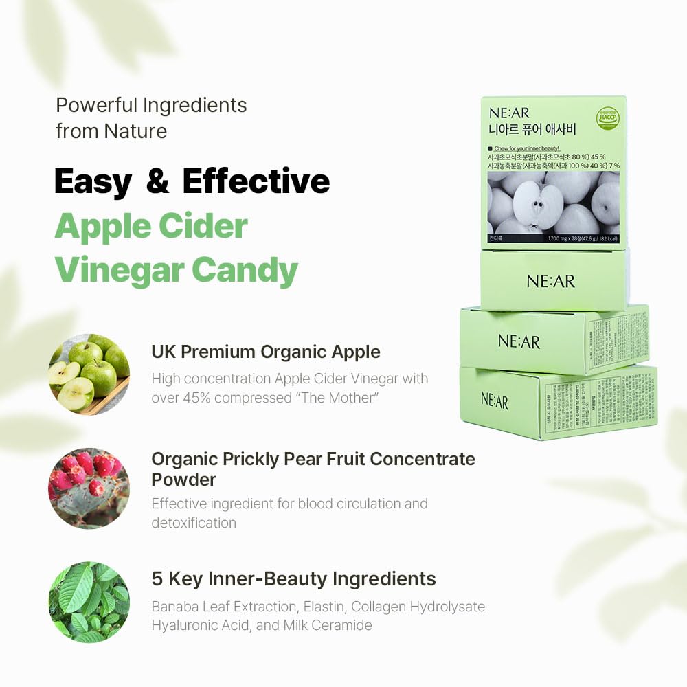 NE:AR Organic British ACV Chews green apple flavour