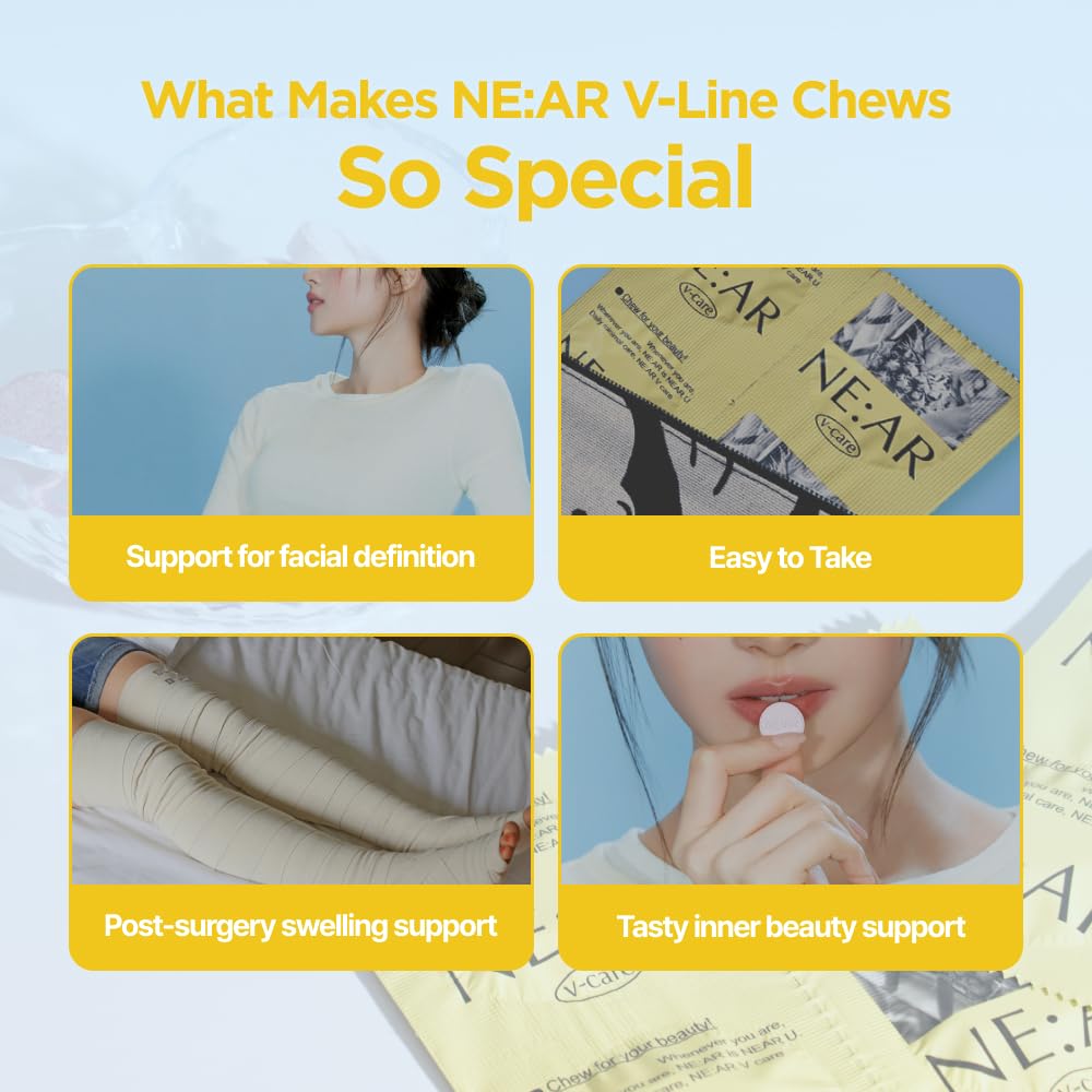 NE:AR V-Line Chew on a wooden table with a glass of water