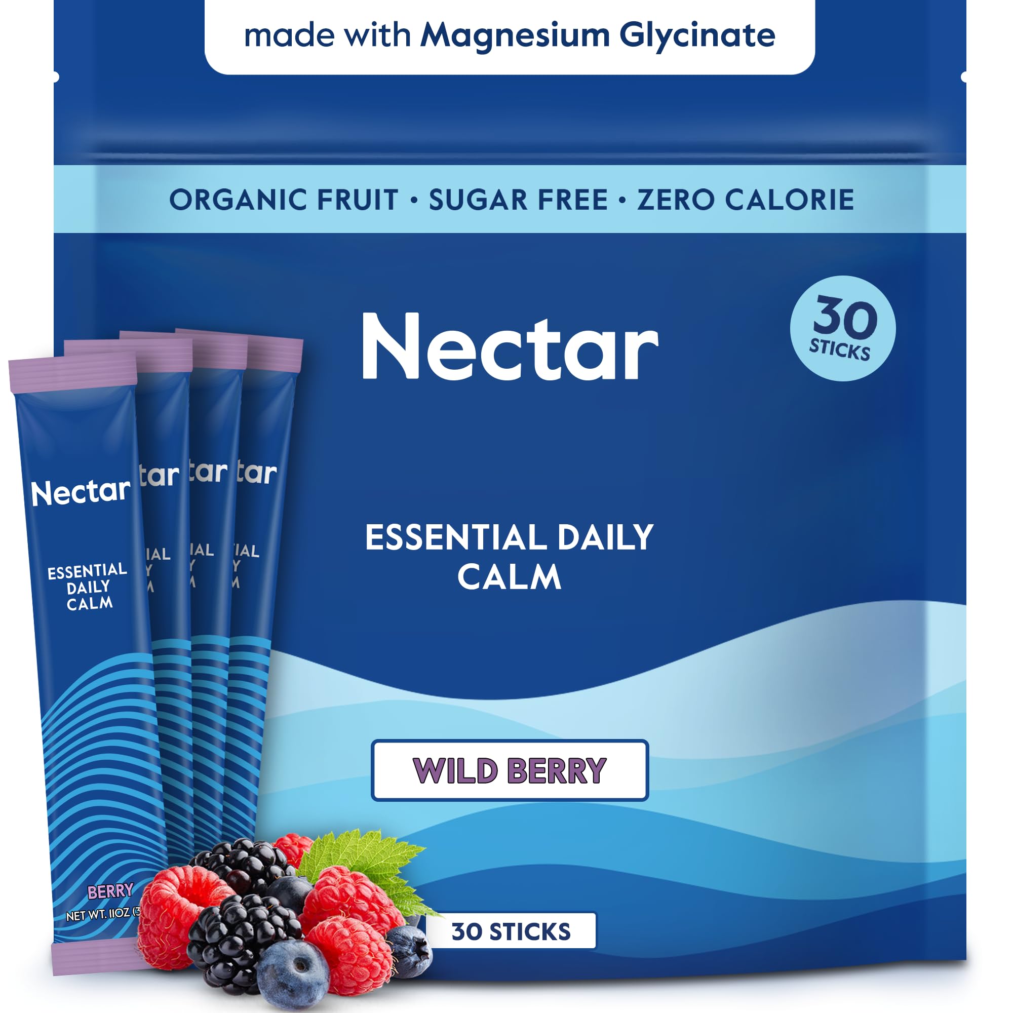 Nectar Calm Magnesium Drink Mix box front view with berry flavour