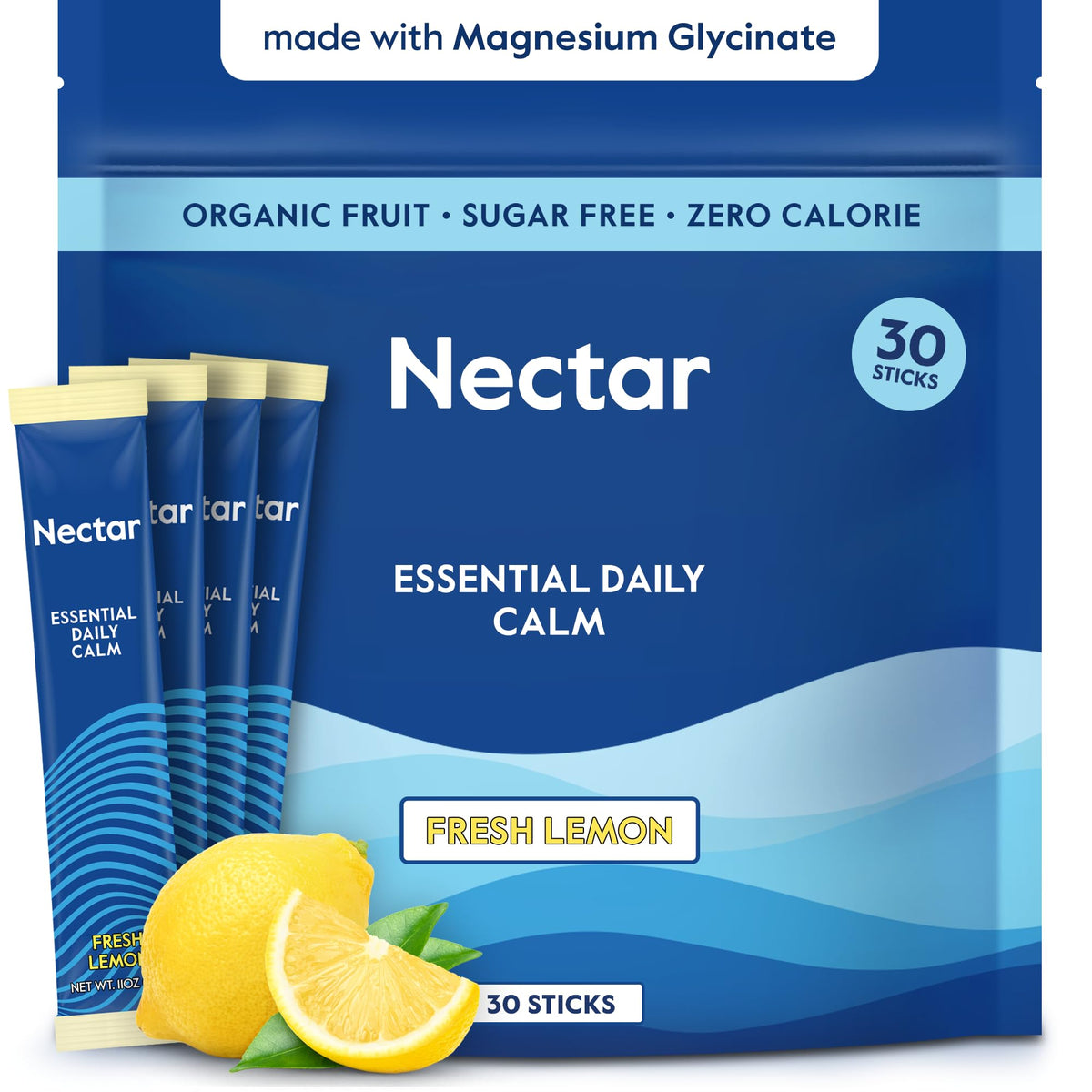Nectar Calm Magnesium Drink Mix packaging front view with lemon flavour