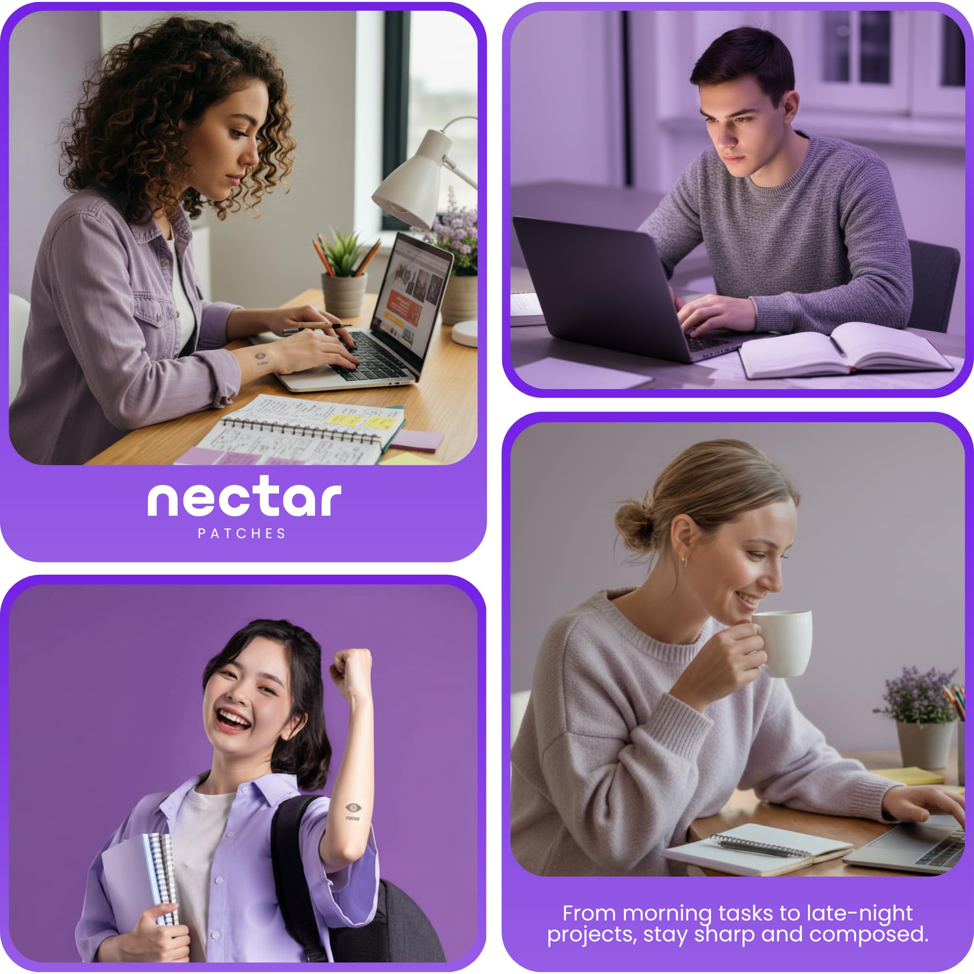 Nectar Patches Cognitive Support Patches flat lay with other supplements