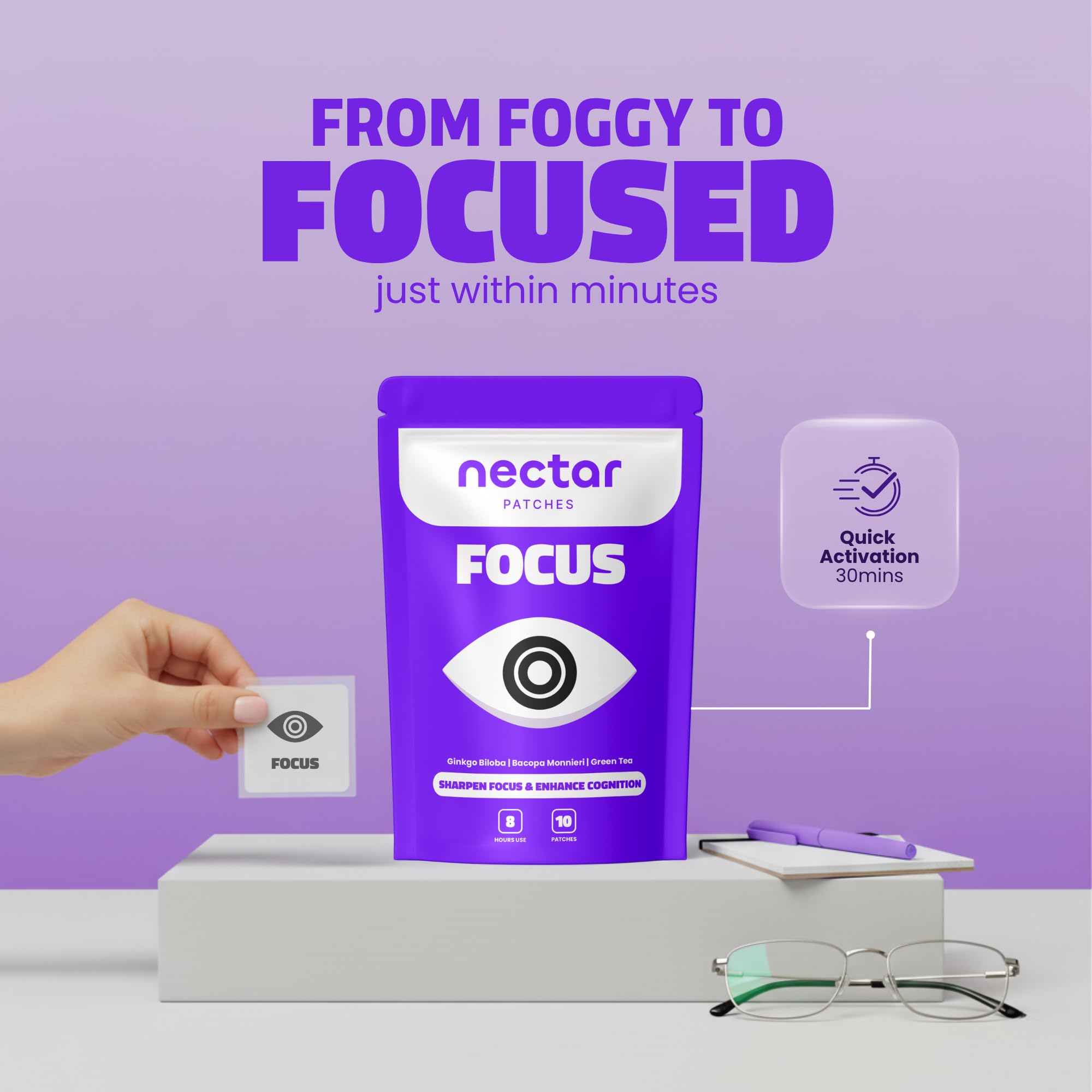 Nectar Patches Cognitive Support Patches packaging dimensions