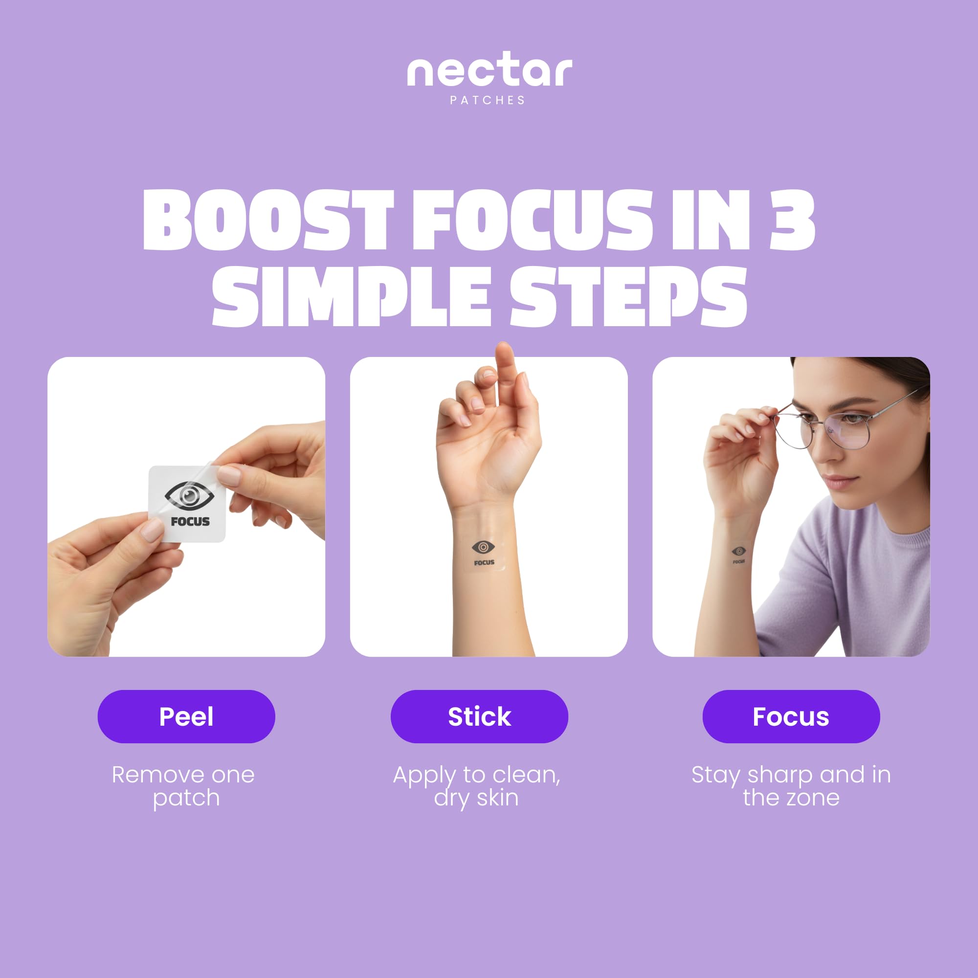 Nectar Patches Cognitive Support Patches side view with ingredients